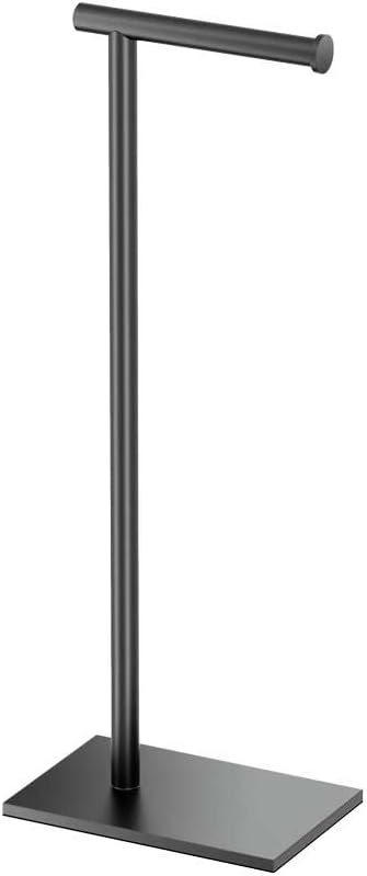Gatco 1431B, Modern Rectangle Base Freestanding Toilet Paper Holder, 22.25”, Brushed Brass/Free Standing Toilet Tissue Holder Stand with Weighted Base