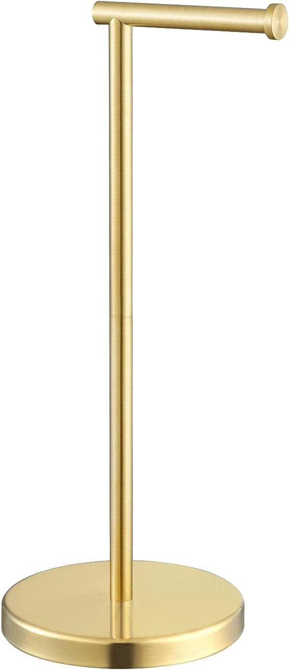 KES Gold Toilet Paper Holder Stand 26" H (Taller Version), Free Standing Toilet Paper Roll Holder with Weighted Base for Bathroom, Rustproof SUS304 Stainless Steel Brushed Gold, BPH283S66-BZ