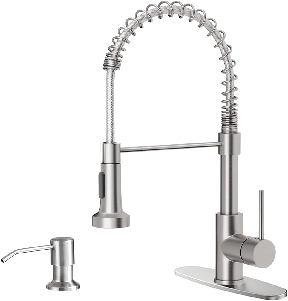 OWOFAN Touchless Kitchen Faucet with Pull Down Sprayer LED Light Single Handle Kitchen Sink Faucet Motion Sensor Smart Hands-Free, Stainless Steel Brushed Nickel 1080SN