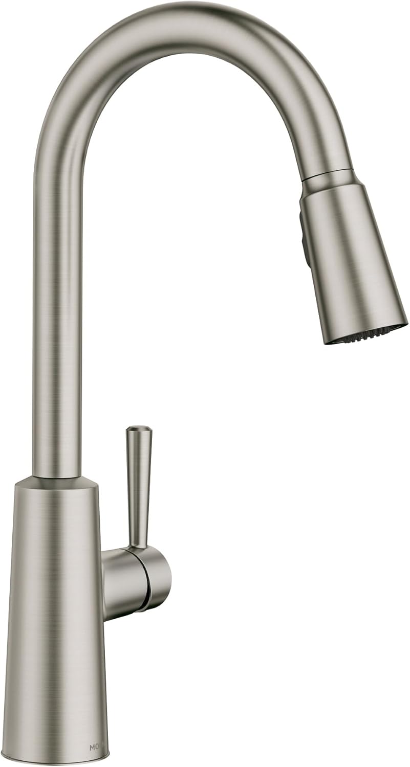 Moen Riley Chrome One-Handle Pulldown Kitchen Faucet Featuring Power Boost for a Faster Clean and Reflex Docking System for the Spray Head, Modern Kitchen Sink Faucet, 7402C