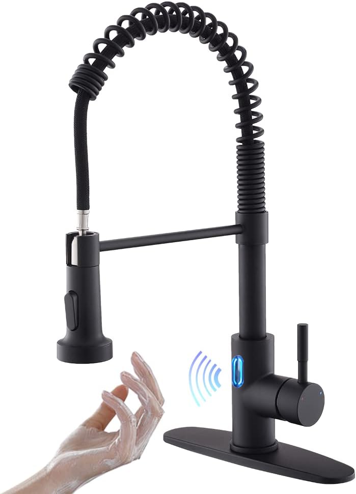 OWOFAN Touchless Kitchen Faucet with Pull Down Sprayer LED Light Single Handle Kitchen Sink Faucet Motion Sensor Smart Hands-Free, Stainless Steel Brushed Nickel 1080SN