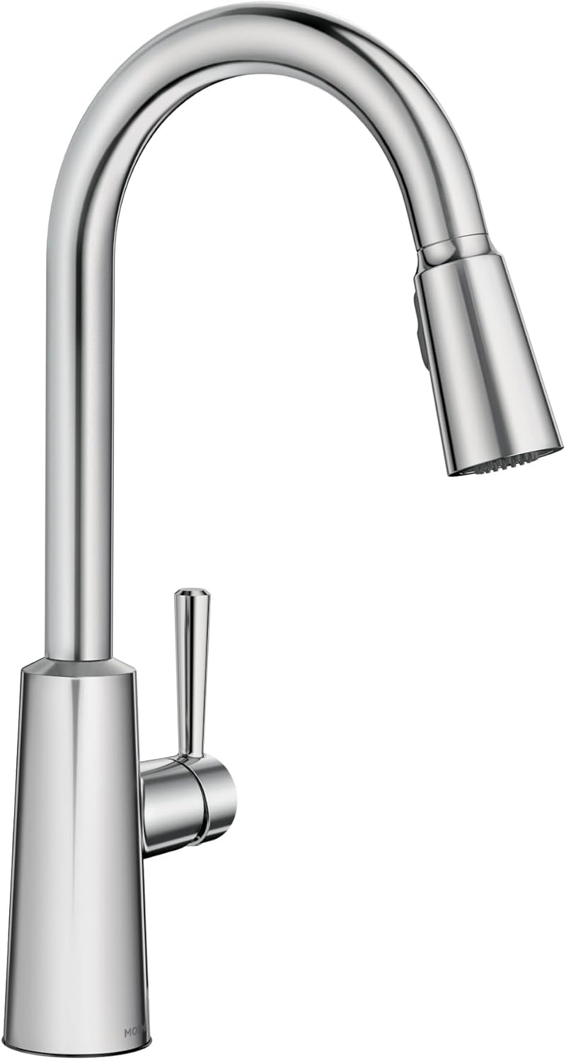Moen Riley Chrome One-Handle Pulldown Kitchen Faucet Featuring Power Boost for a Faster Clean and Reflex Docking System for the Spray Head, Modern Kitchen Sink Faucet, 7402C