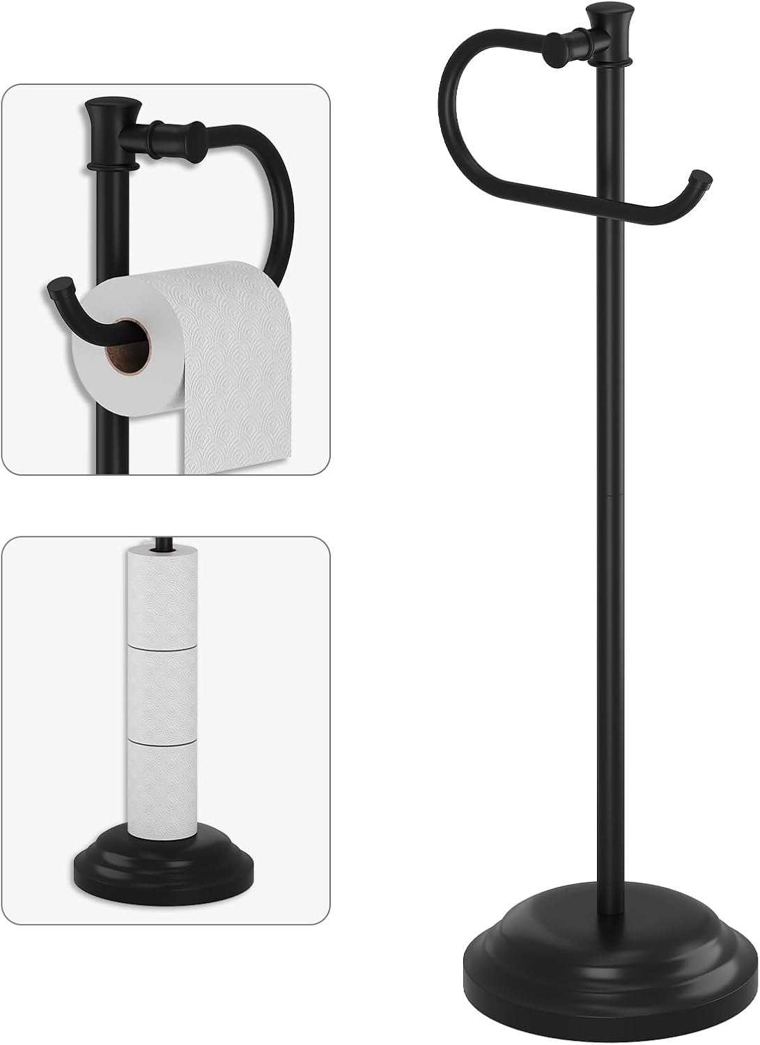 BESy Toilet Paper Holder Free Standing Bathroom Toilet Tissue Holder Stand for Floor Toilet Paper Roll Holder with Storage Hardware Accessories Rack Hand Towel Bar Brushed Gold Stainless Steel