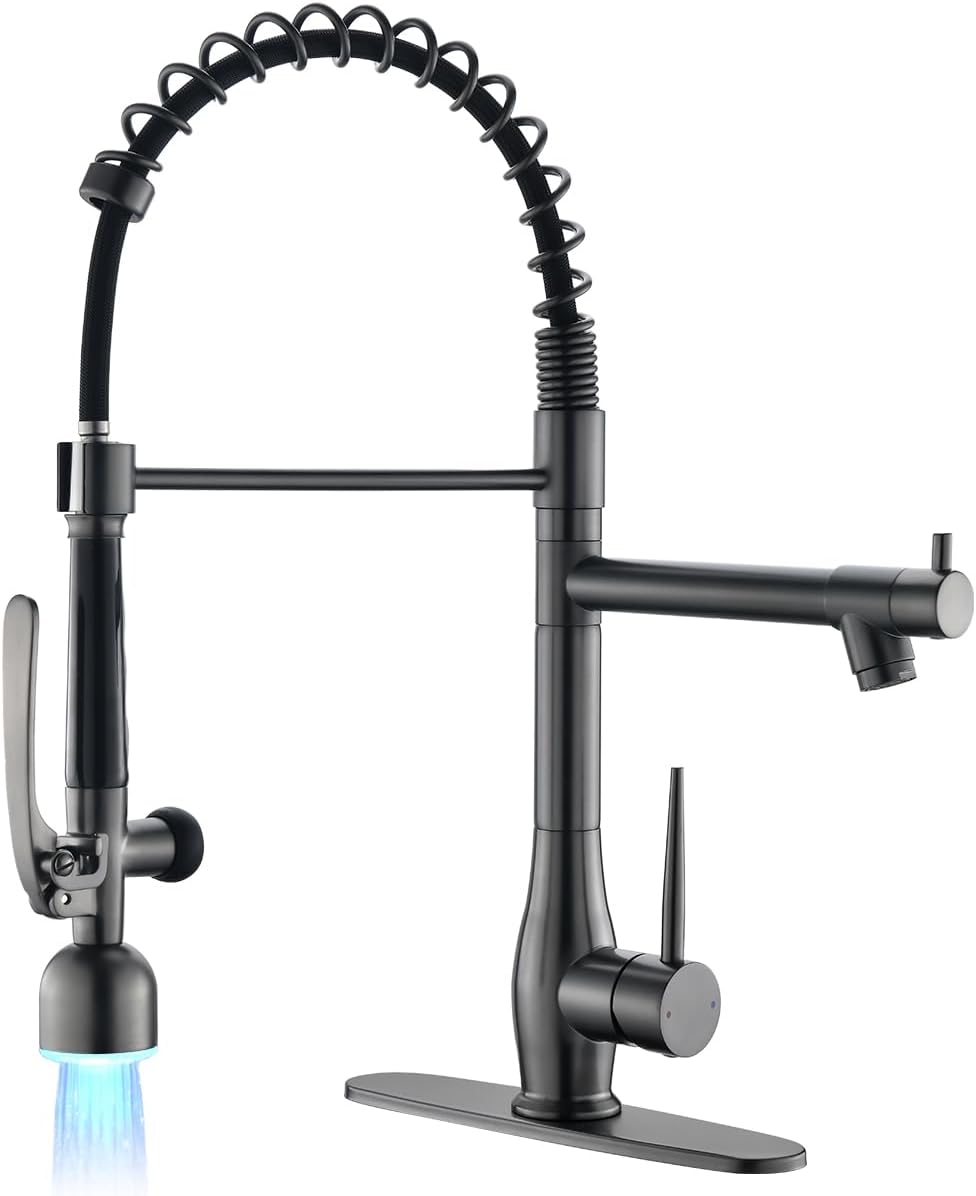 GIMILI Kitchen Faucet with Pull Down Sprayer Single Handle High Pressure Brushed Nickel Kitchen Sink Faucet Commercial Double-Headed Stainless Steel Kitchen Faucets Sink with Deck Plate