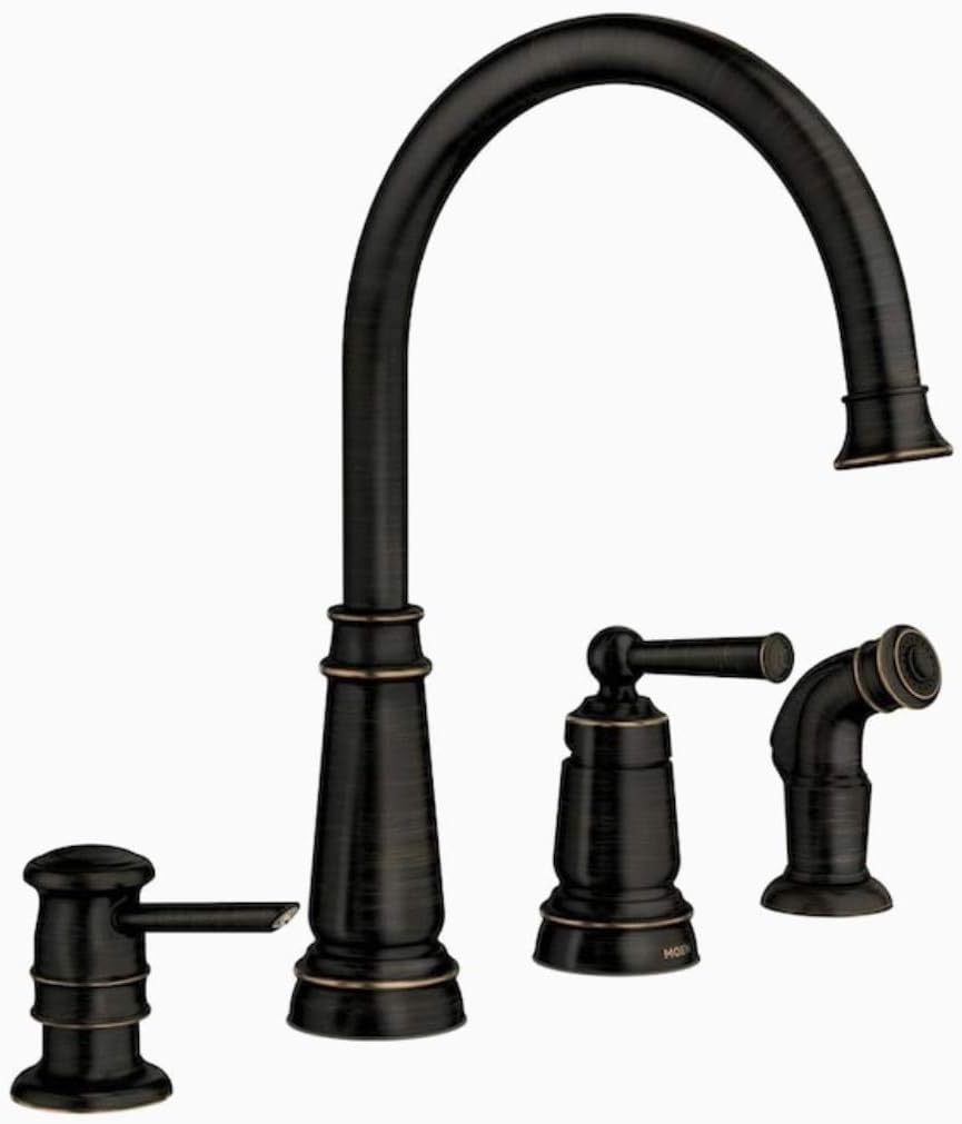 Moen 87042SRS Edison Spot Resist Stainless One-Handle High Arc 4-hole Kitchen Faucet with Side Sprayer and Soap Dispenser