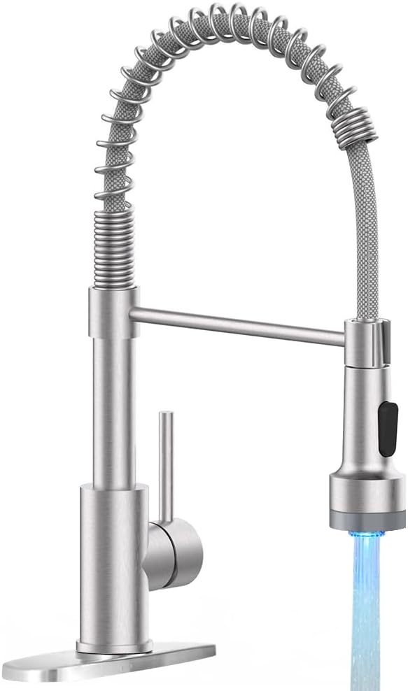 OWOFAN Touchless Kitchen Faucet with Pull Down Sprayer LED Light Single Handle Kitchen Sink Faucet Motion Sensor Smart Hands-Free, Stainless Steel Brushed Nickel 1080SN