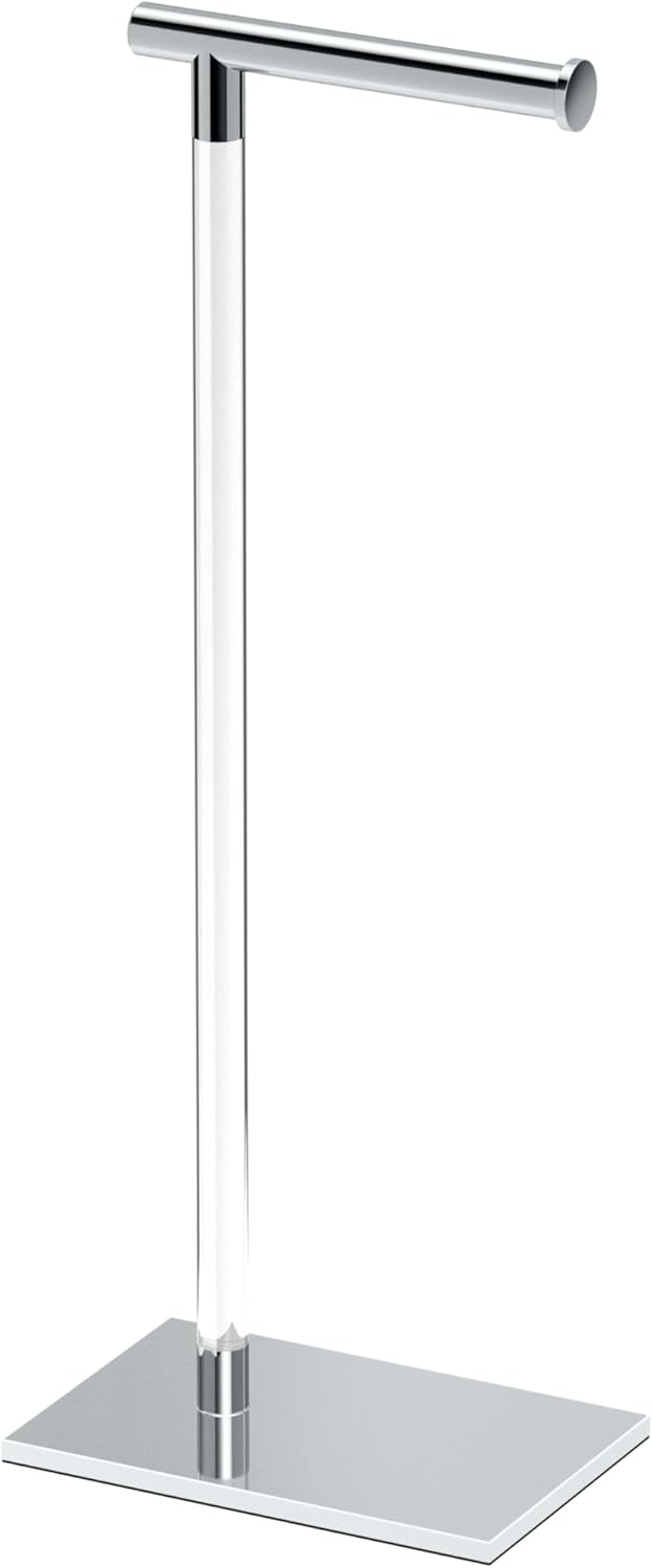 Gatco 1431B, Modern Rectangle Base Freestanding Toilet Paper Holder, 22.25”, Brushed Brass/Free Standing Toilet Tissue Holder Stand with Weighted Base