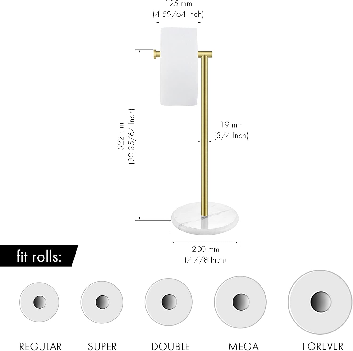KES Gold Toilet Paper Holder Stand Tissue Roll Holder with Modern Marble Base, SUS304 Stainless Steel Brushed Gold Finish BPH284S1-BZ
