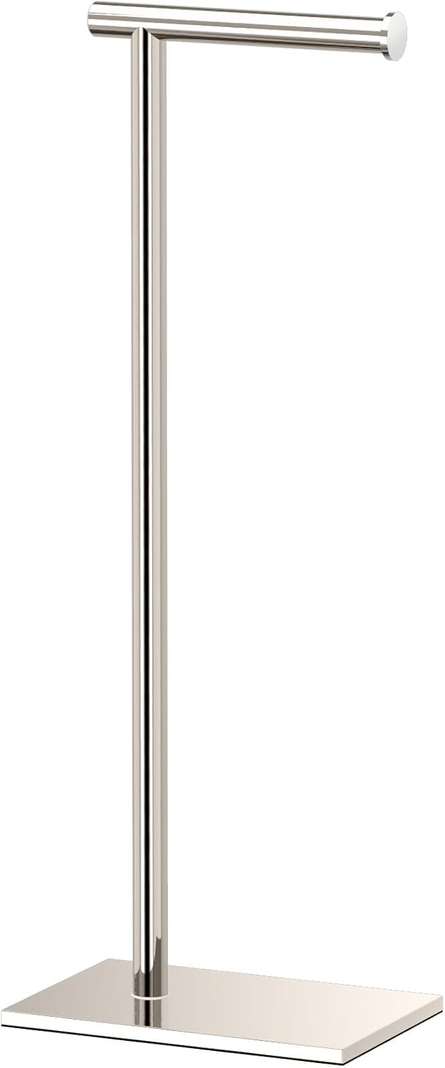 Gatco 1431B, Modern Rectangle Base Freestanding Toilet Paper Holder, 22.25”, Brushed Brass/Free Standing Toilet Tissue Holder Stand with Weighted Base