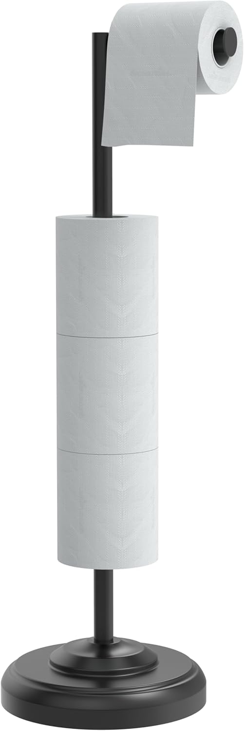Toilet Paper Holder Stand, Brushed Brass Toilet Paper Holder Free Standing, Post Pivoting Design & Stable Weighted Base SUS304 Stainless Steel for Bathroom(Mega Roll)