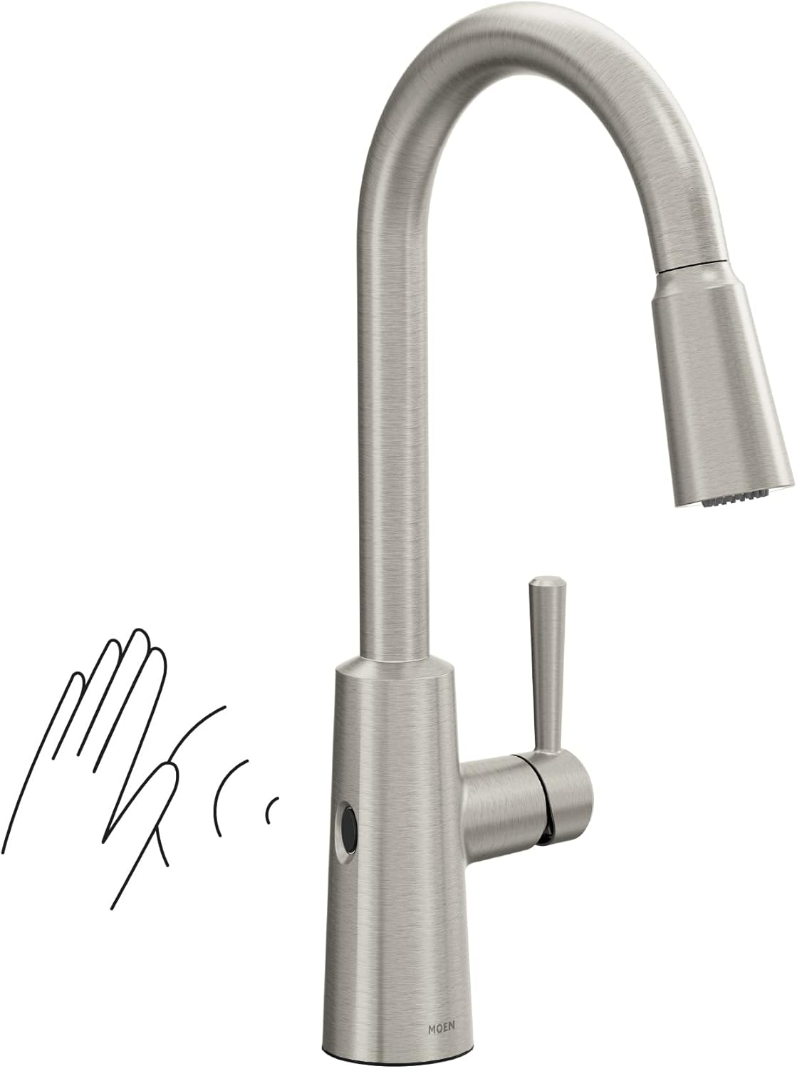 Moen Riley Chrome One-Handle Pulldown Kitchen Faucet Featuring Power Boost for a Faster Clean and Reflex Docking System for the Spray Head, Modern Kitchen Sink Faucet, 7402C