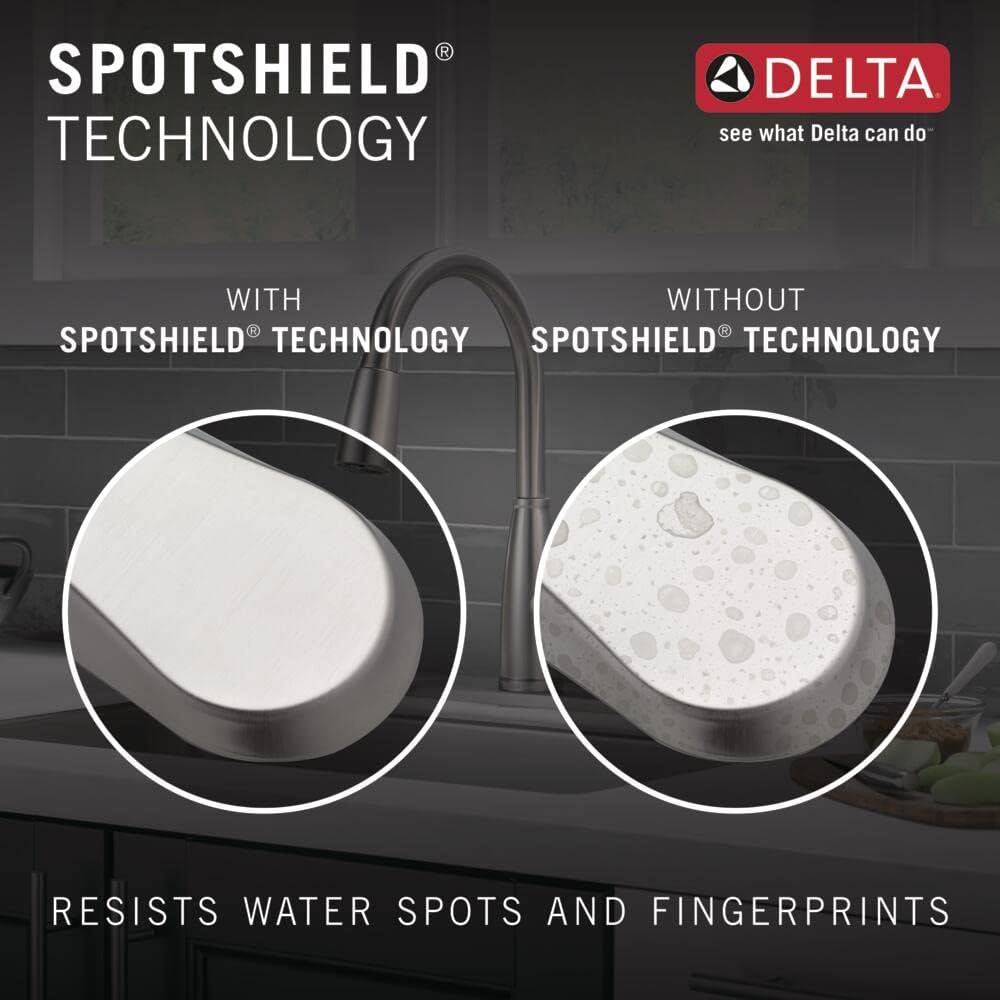 Delta Boyd Brushed Nickel Kitchen Faucet with Pull Down Sprayer and Soap Dispenser, Modern Single Hole Kitchen Sink Faucet, Single Handle, SpotShield Stainless 19893Z-SPSD-DST