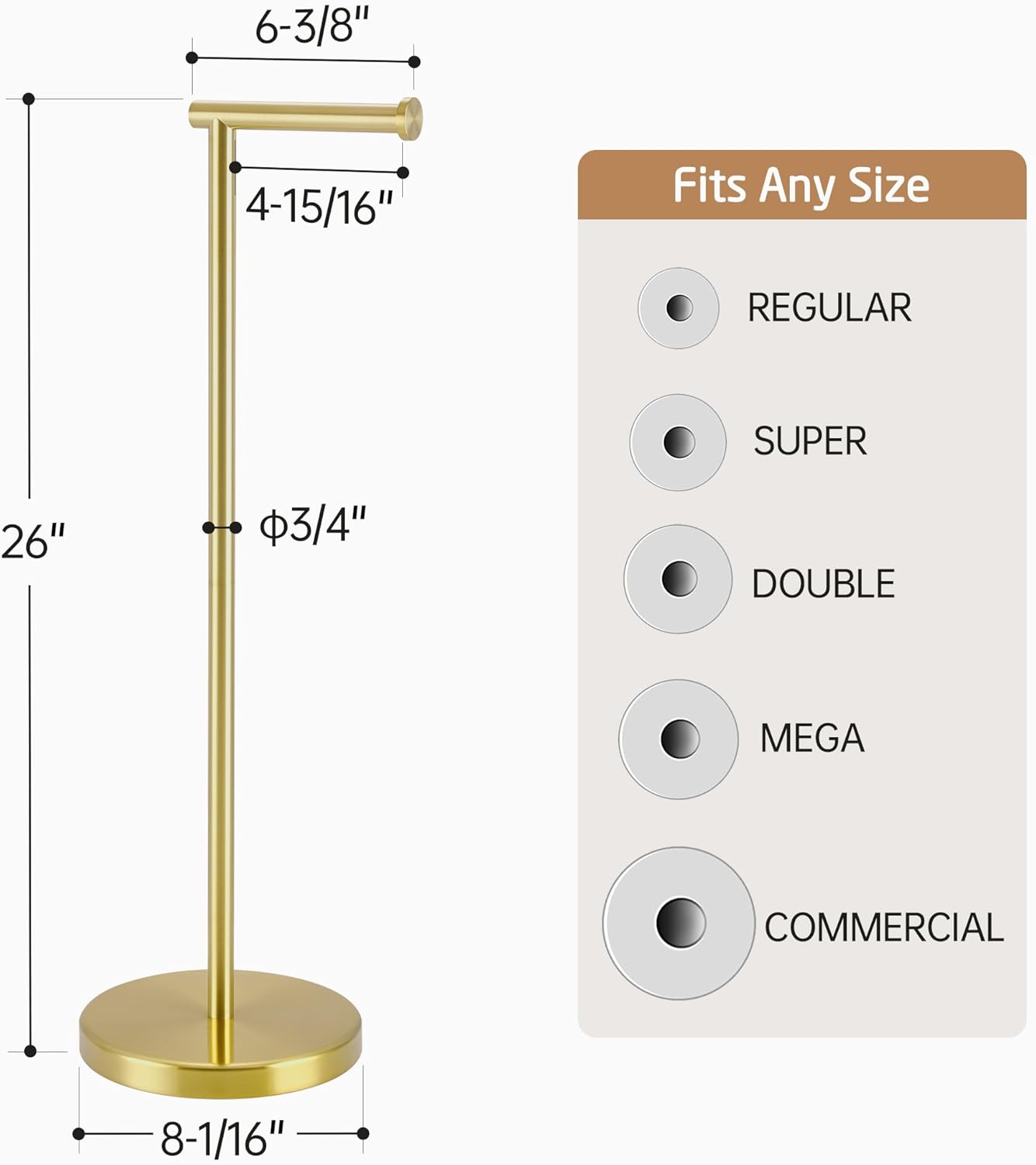 KES Gold Toilet Paper Holder Stand 26" H (Taller Version), Free Standing Toilet Paper Roll Holder with Weighted Base for Bathroom, Rustproof SUS304 Stainless Steel Brushed Gold, BPH283S66-BZ