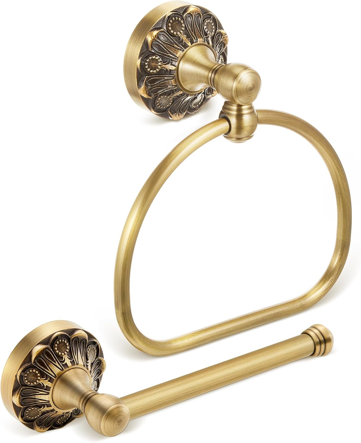 2 Pieces Set Antique Brass Toilet Paper Holder Retro Brass Hand Towel Ring Tissue Roll Paper Hanger Bathroom Hardware Wall Mounted Vintage Bathroom Accessories(Rectangle)