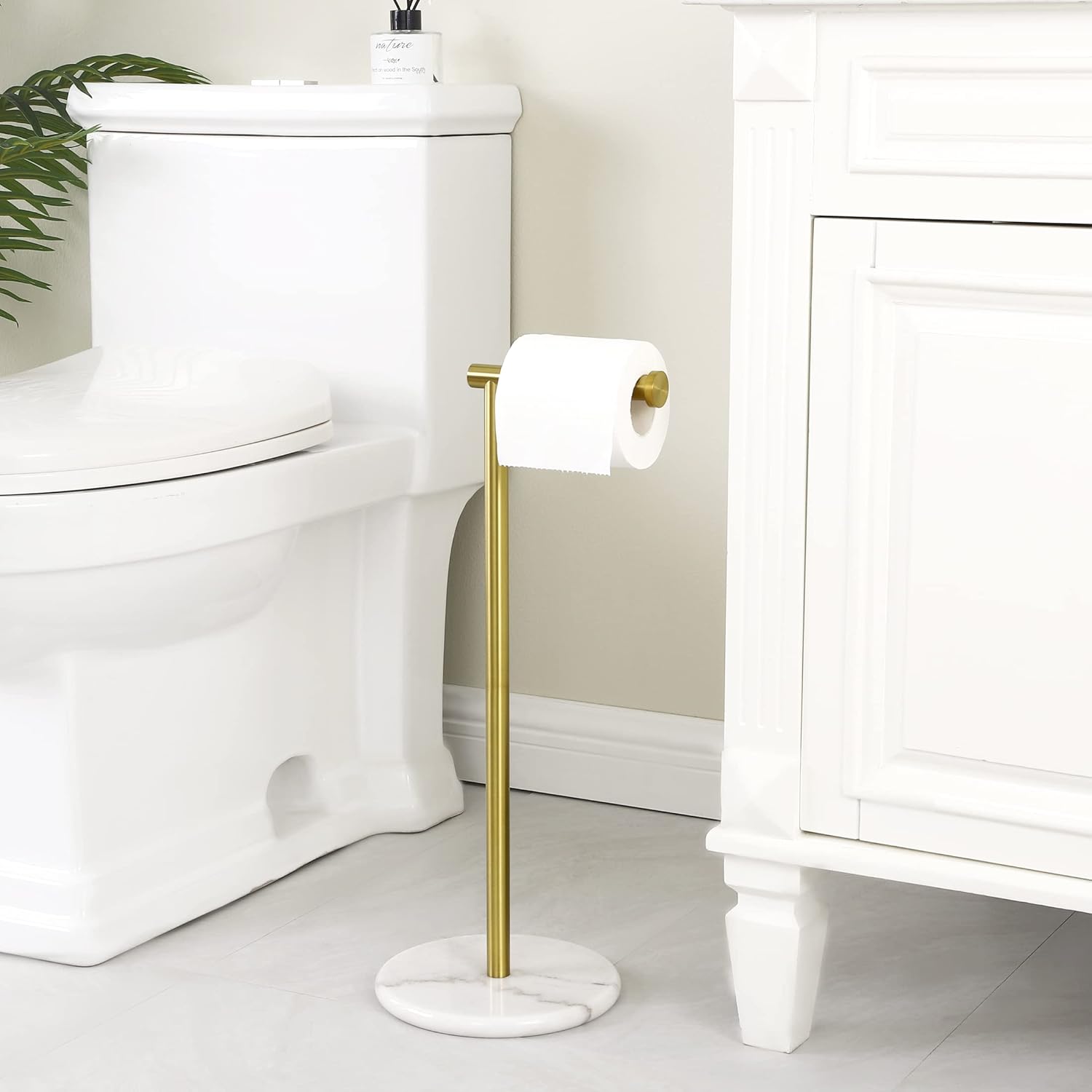 KES Gold Toilet Paper Holder Stand Tissue Roll Holder with Modern Marble Base, SUS304 Stainless Steel Brushed Gold Finish BPH284S1-BZ