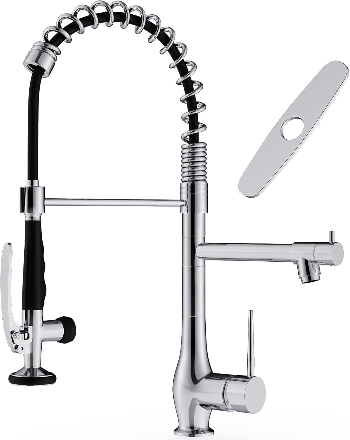 GIMILI Kitchen Faucet with Pull Down Sprayer Single Handle High Pressure Brushed Nickel Kitchen Sink Faucet Commercial Double-Headed Stainless Steel Kitchen Faucets Sink with Deck Plate