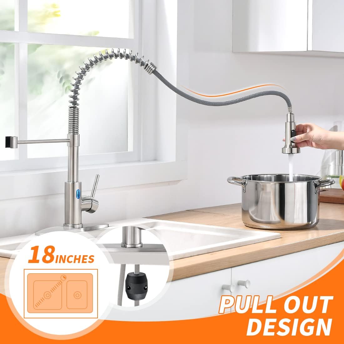 OWOFAN Touchless Kitchen Faucet with Pull Down Sprayer LED Light Single Handle Kitchen Sink Faucet Motion Sensor Smart Hands-Free, Stainless Steel Brushed Nickel 1080SN