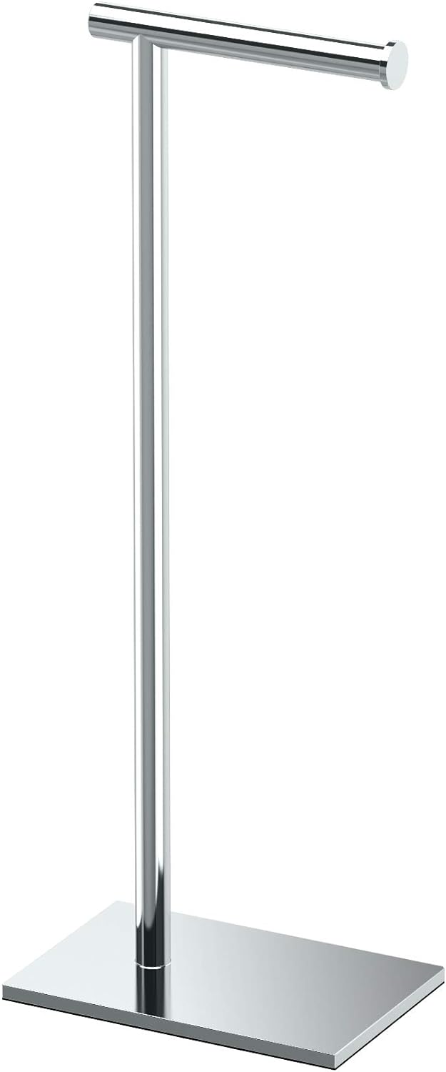 Gatco 1431B, Modern Rectangle Base Freestanding Toilet Paper Holder, 22.25”, Brushed Brass/Free Standing Toilet Tissue Holder Stand with Weighted Base