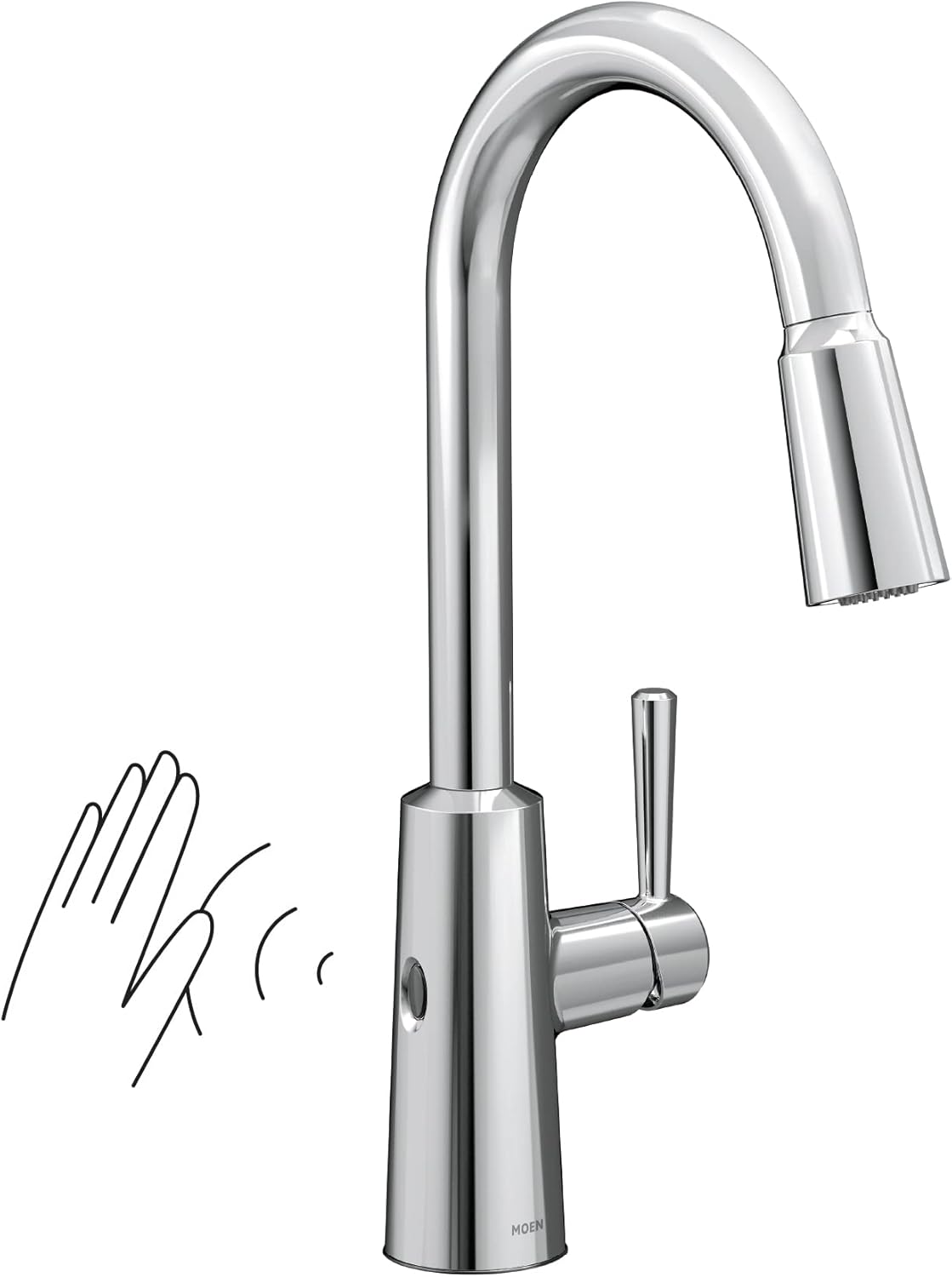 Moen Riley Chrome One-Handle Pulldown Kitchen Faucet Featuring Power Boost for a Faster Clean and Reflex Docking System for the Spray Head, Modern Kitchen Sink Faucet, 7402C