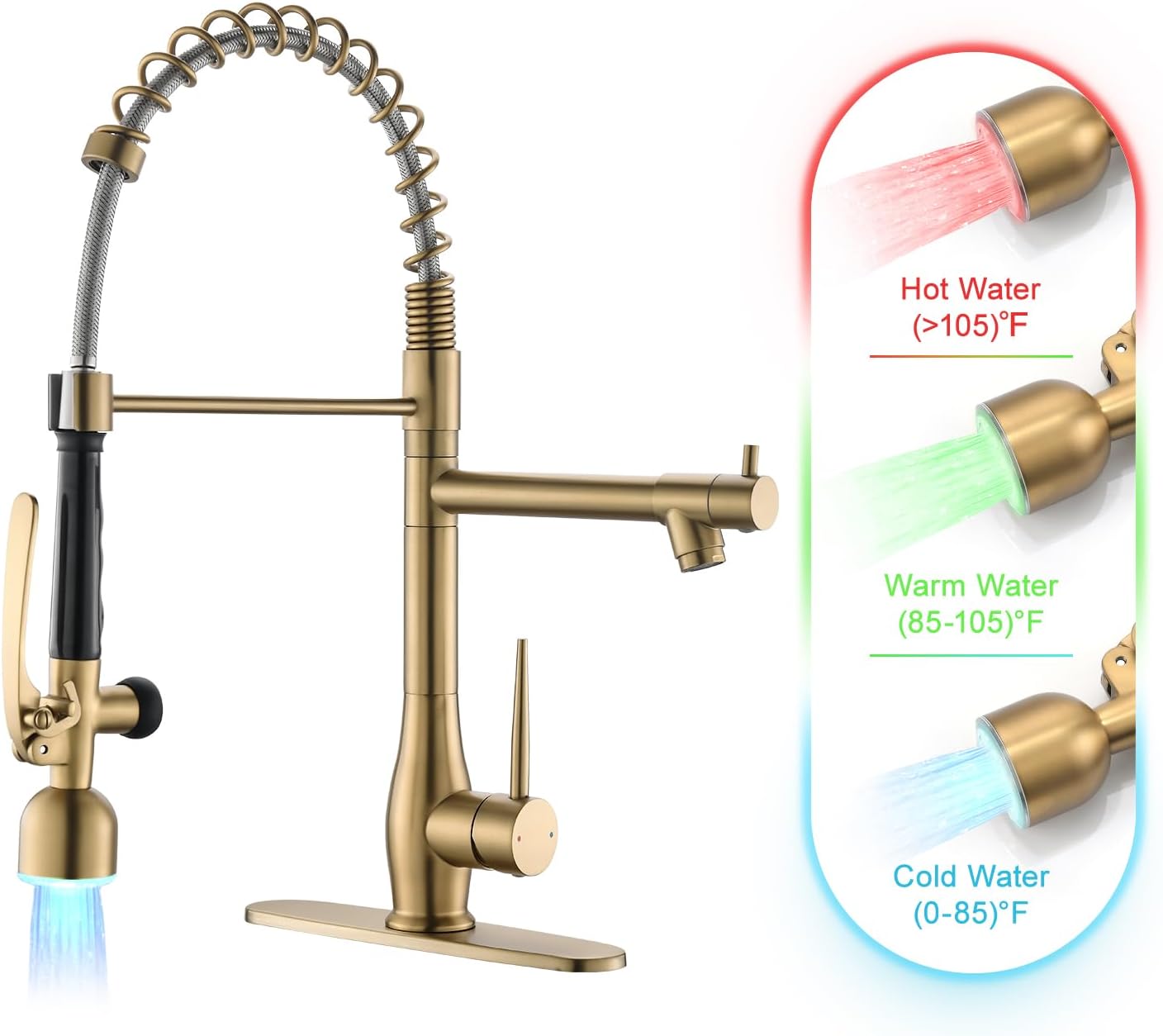 GIMILI Kitchen Faucet with Pull Down Sprayer Single Handle High Pressure Brushed Nickel Kitchen Sink Faucet Commercial Double-Headed Stainless Steel Kitchen Faucets Sink with Deck Plate