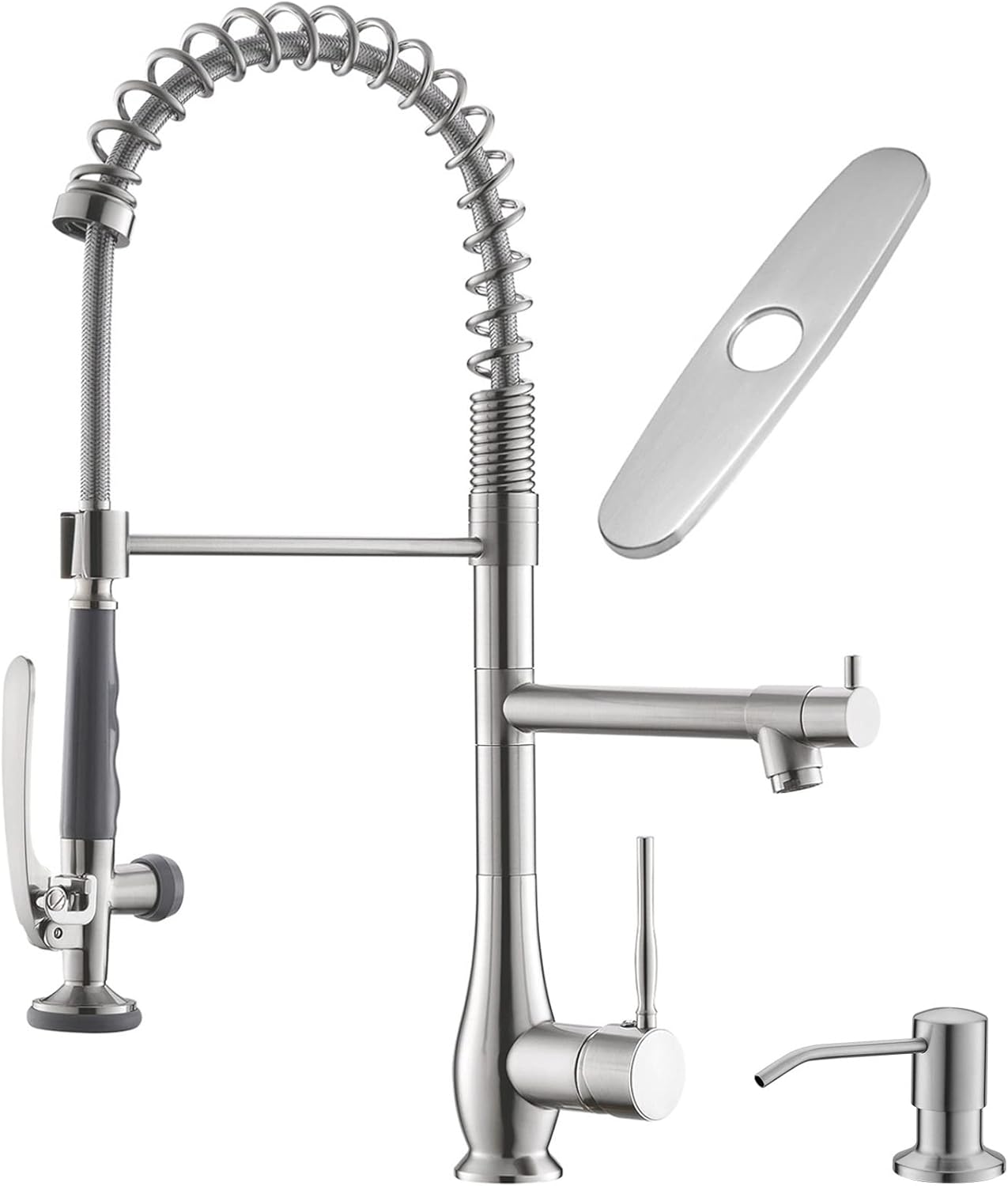 GIMILI Kitchen Faucet with Pull Down Sprayer Single Handle High Pressure Brushed Nickel Kitchen Sink Faucet Commercial Double-Headed Stainless Steel Kitchen Faucets Sink with Deck Plate