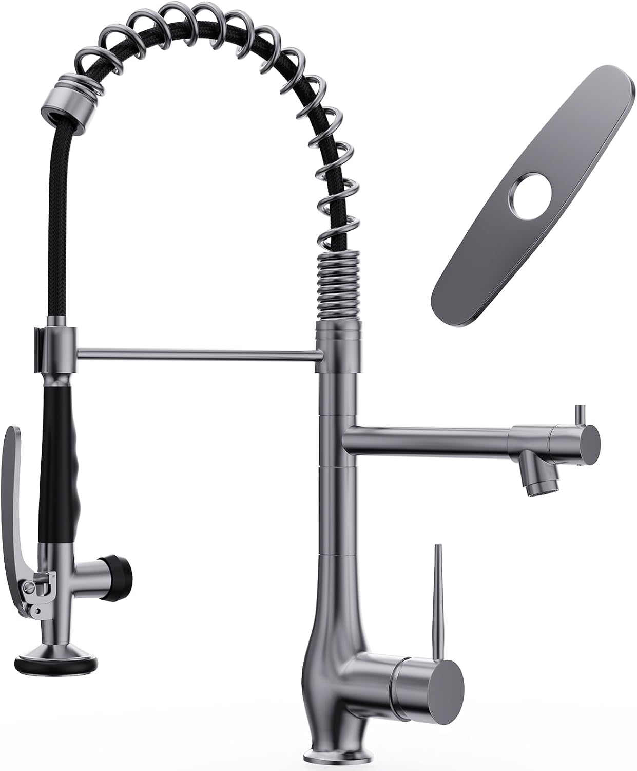 GIMILI Kitchen Faucet with Pull Down Sprayer Single Handle High Pressure Brushed Nickel Kitchen Sink Faucet Commercial Double-Headed Stainless Steel Kitchen Faucets Sink with Deck Plate