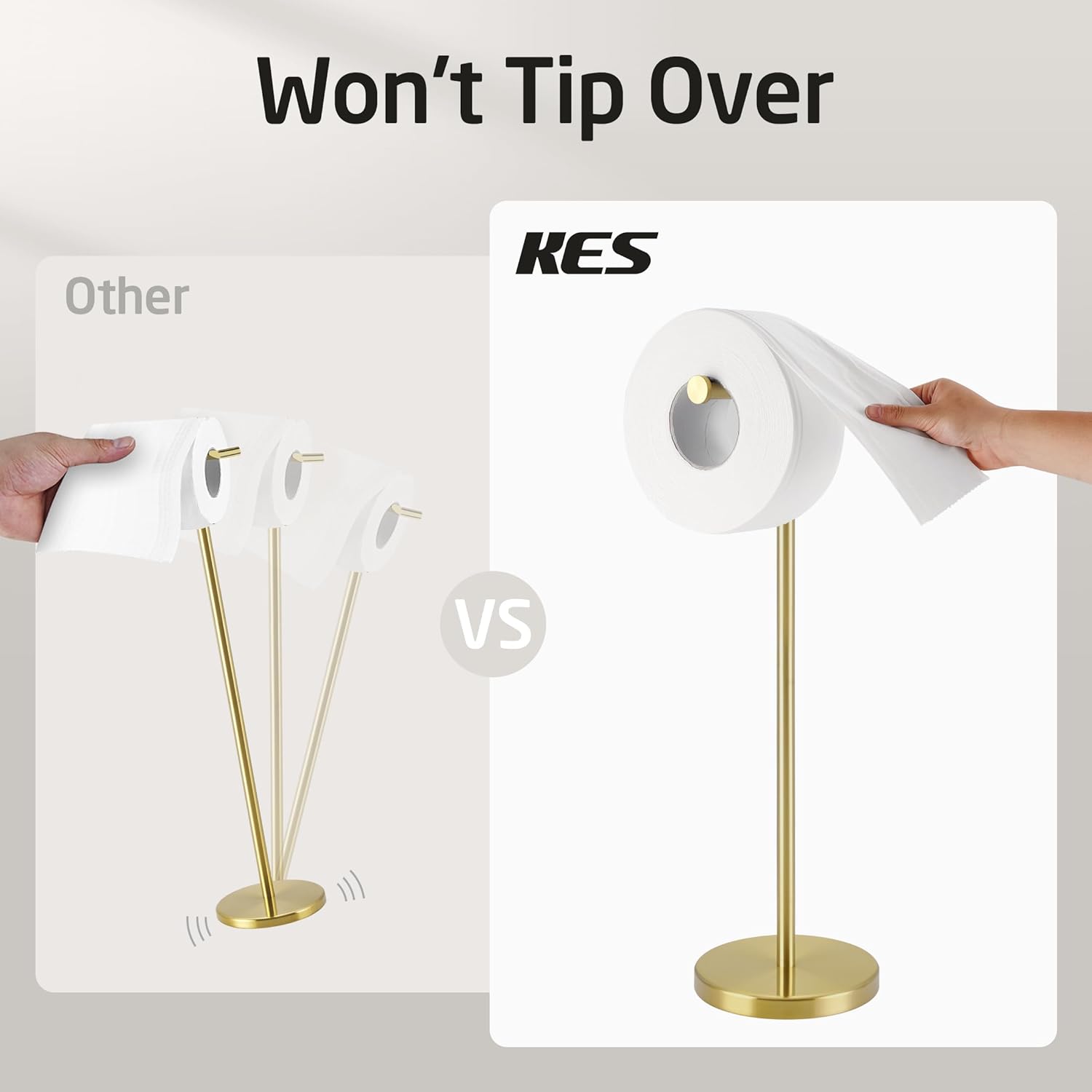 KES Gold Toilet Paper Holder Stand 26" H (Taller Version), Free Standing Toilet Paper Roll Holder with Weighted Base for Bathroom, Rustproof SUS304 Stainless Steel Brushed Gold, BPH283S66-BZ