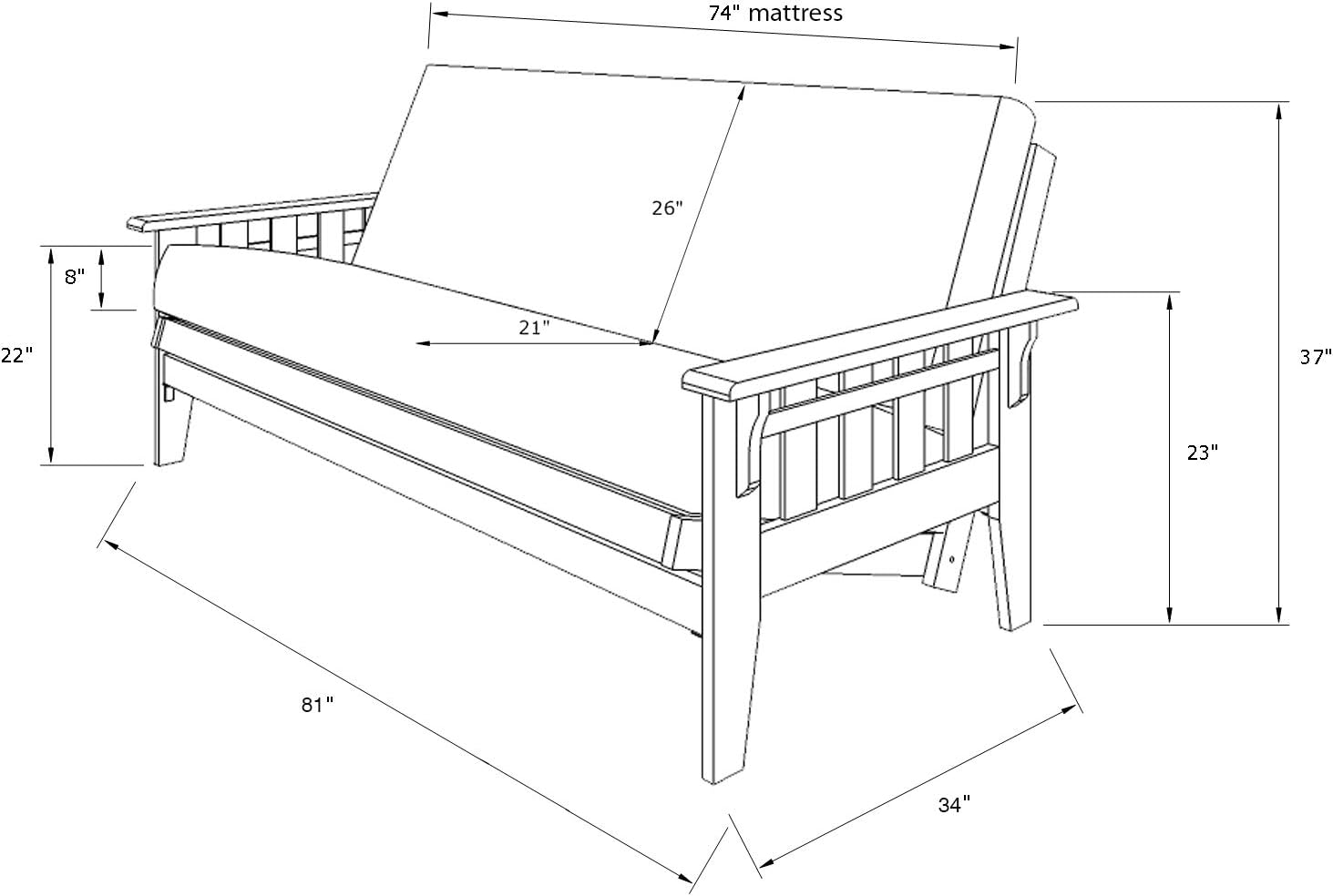 Kodiak Furniture Tucson Full Size Futon Frame, Rustic Walnut