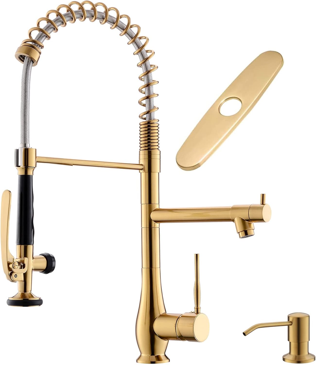GIMILI Kitchen Faucet with Pull Down Sprayer Single Handle High Pressure Brushed Nickel Kitchen Sink Faucet Commercial Double-Headed Stainless Steel Kitchen Faucets Sink with Deck Plate