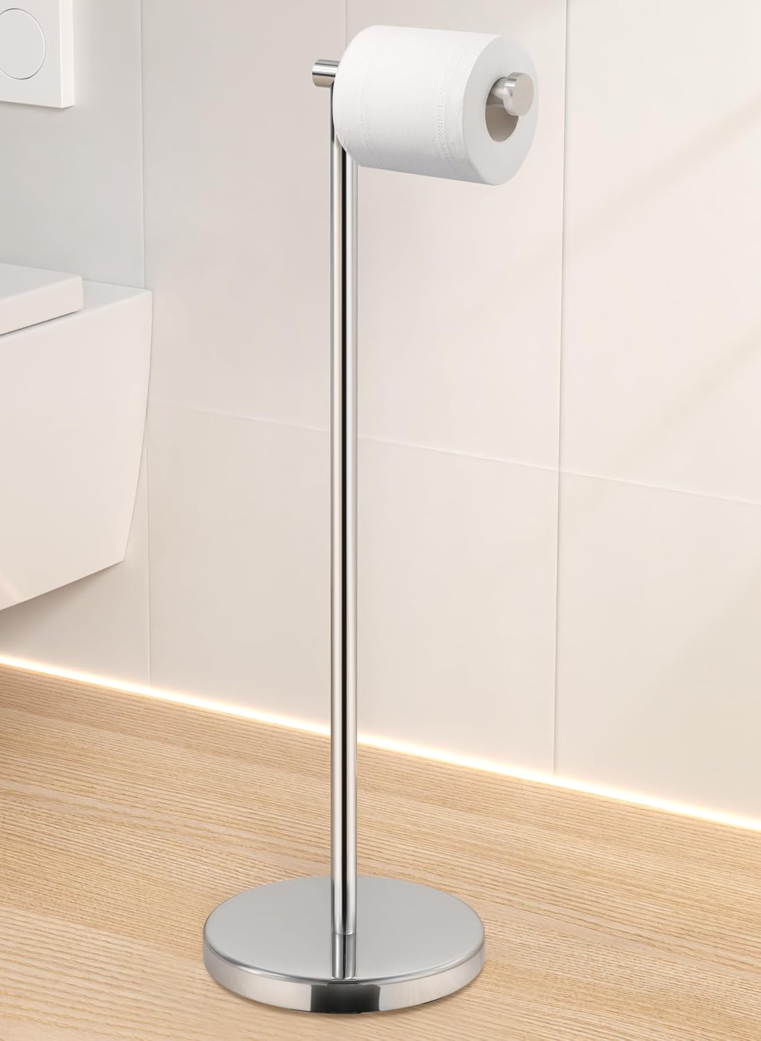 KES Gold Toilet Paper Holder Stand 26" H (Taller Version), Free Standing Toilet Paper Roll Holder with Weighted Base for Bathroom, Rustproof SUS304 Stainless Steel Brushed Gold, BPH283S66-BZ