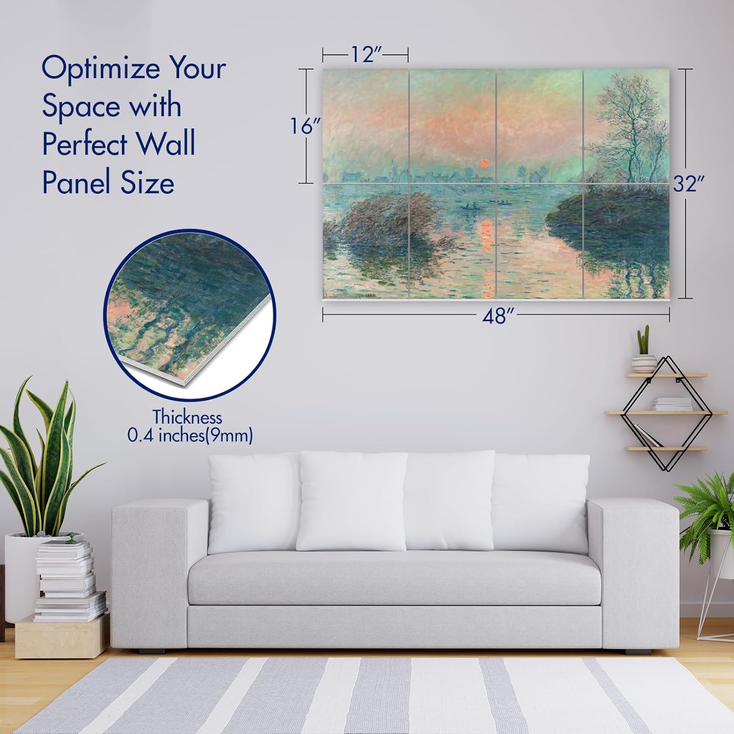 PINWELIFE® Wall Art Acoustic Panels, Sound Proof Absorbing Panels for Home/Office, Decorative Absorbing Dampening, Noise and Echo Cancelling (48"x32", Monet_Seine at Lavacourt)