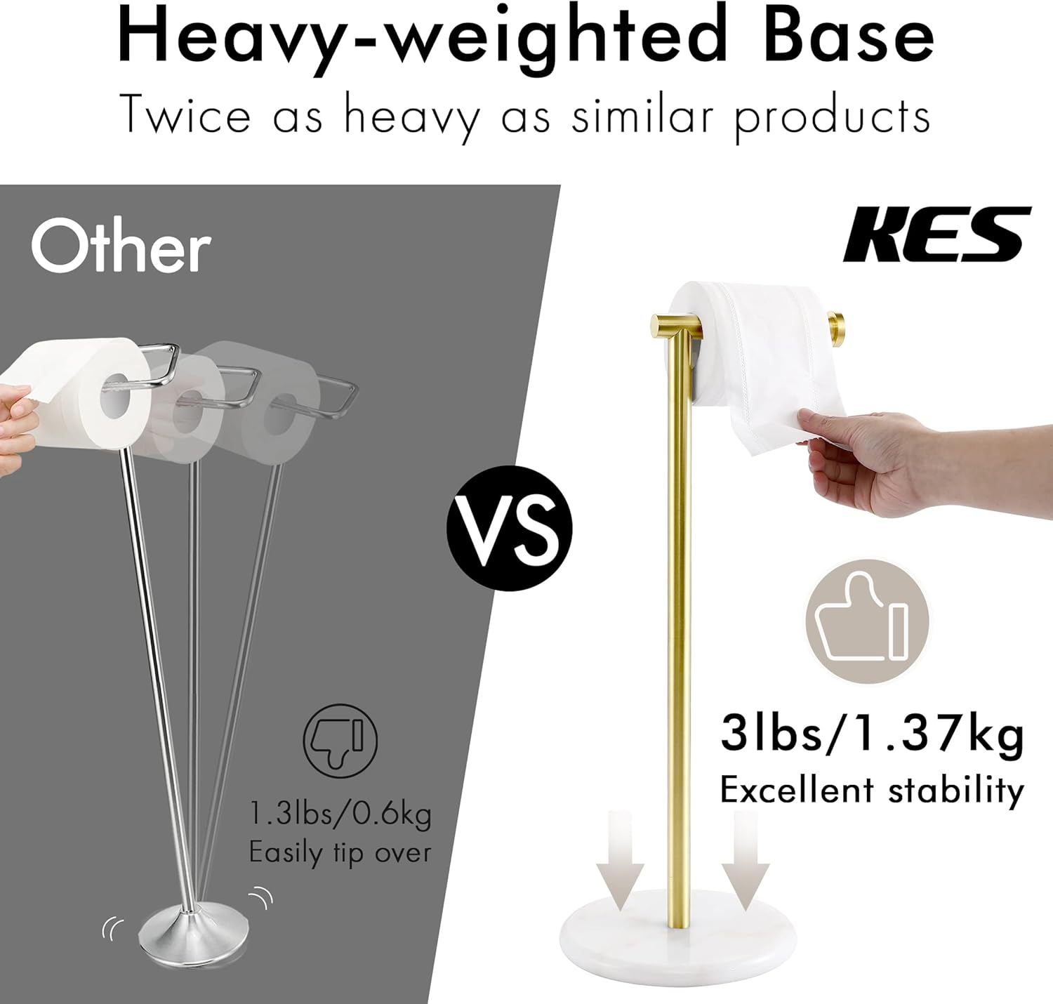 KES Gold Toilet Paper Holder Stand Tissue Roll Holder with Modern Marble Base, SUS304 Stainless Steel Brushed Gold Finish BPH284S1-BZ