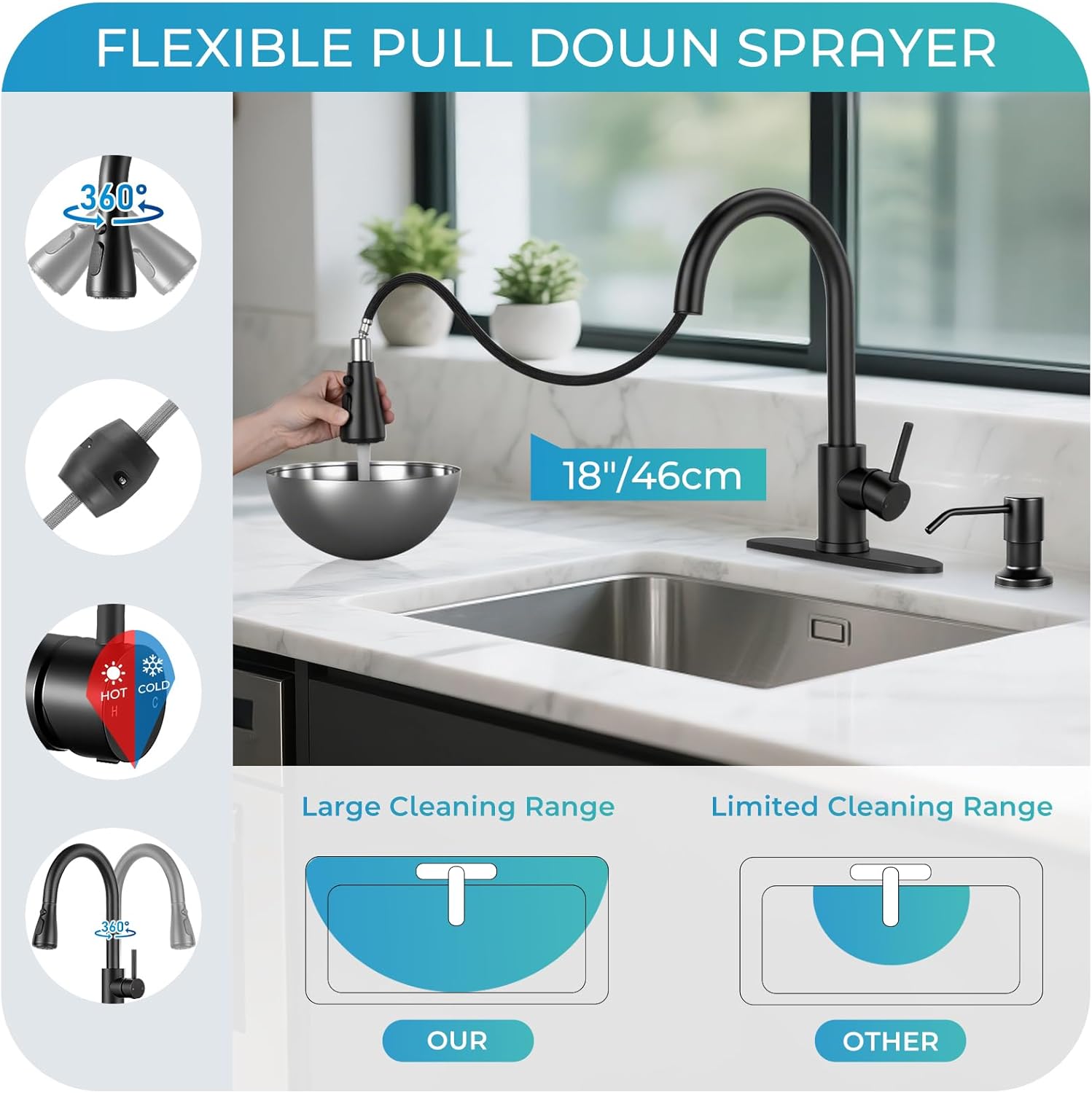 Kitchen Faucet with Pull Down Sprayer with Soap Dispenser