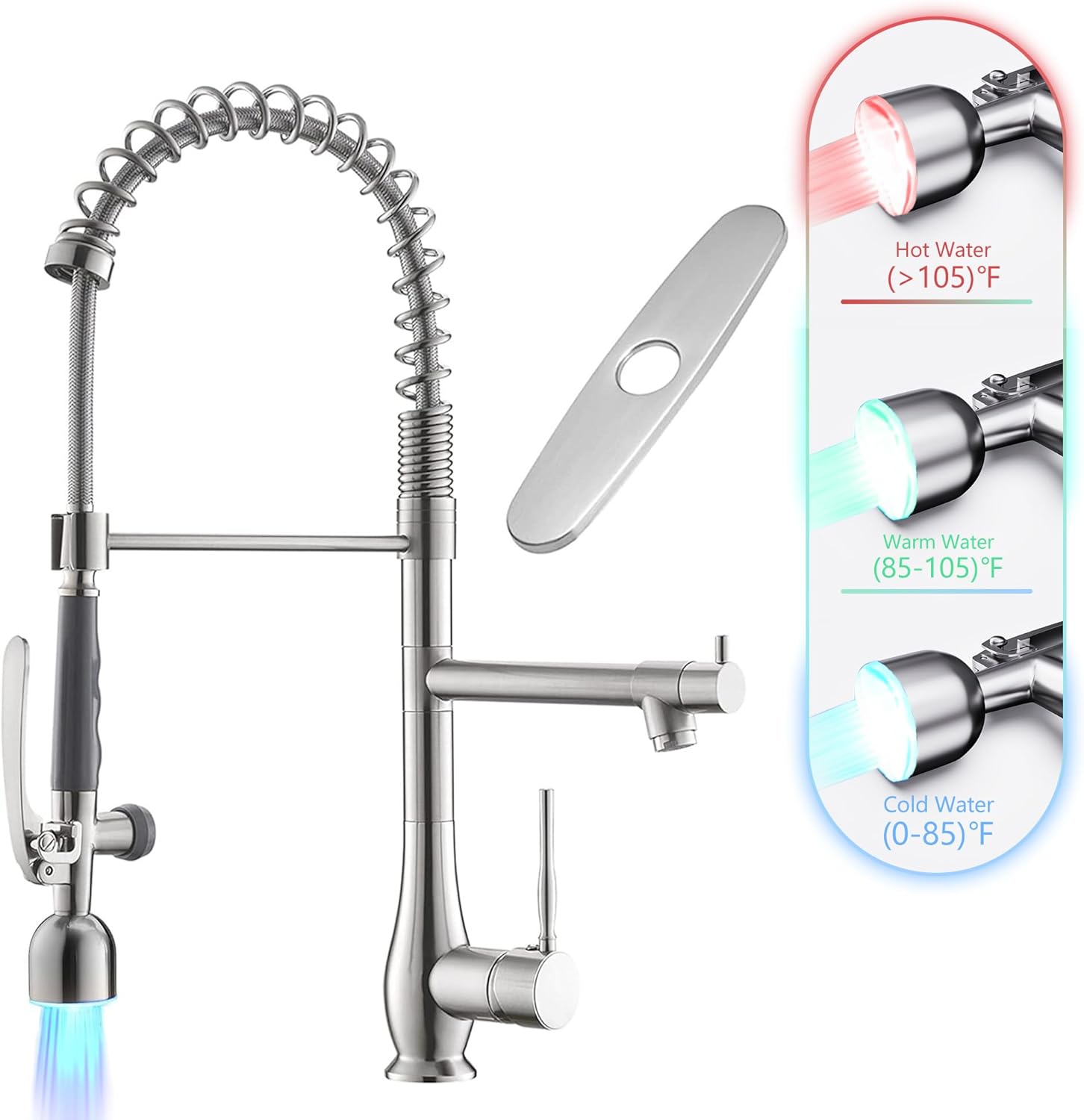 GIMILI Kitchen Faucet with Pull Down Sprayer Single Handle High Pressure Brushed Nickel Kitchen Sink Faucet Commercial Double-Headed Stainless Steel Kitchen Faucets Sink with Deck Plate
