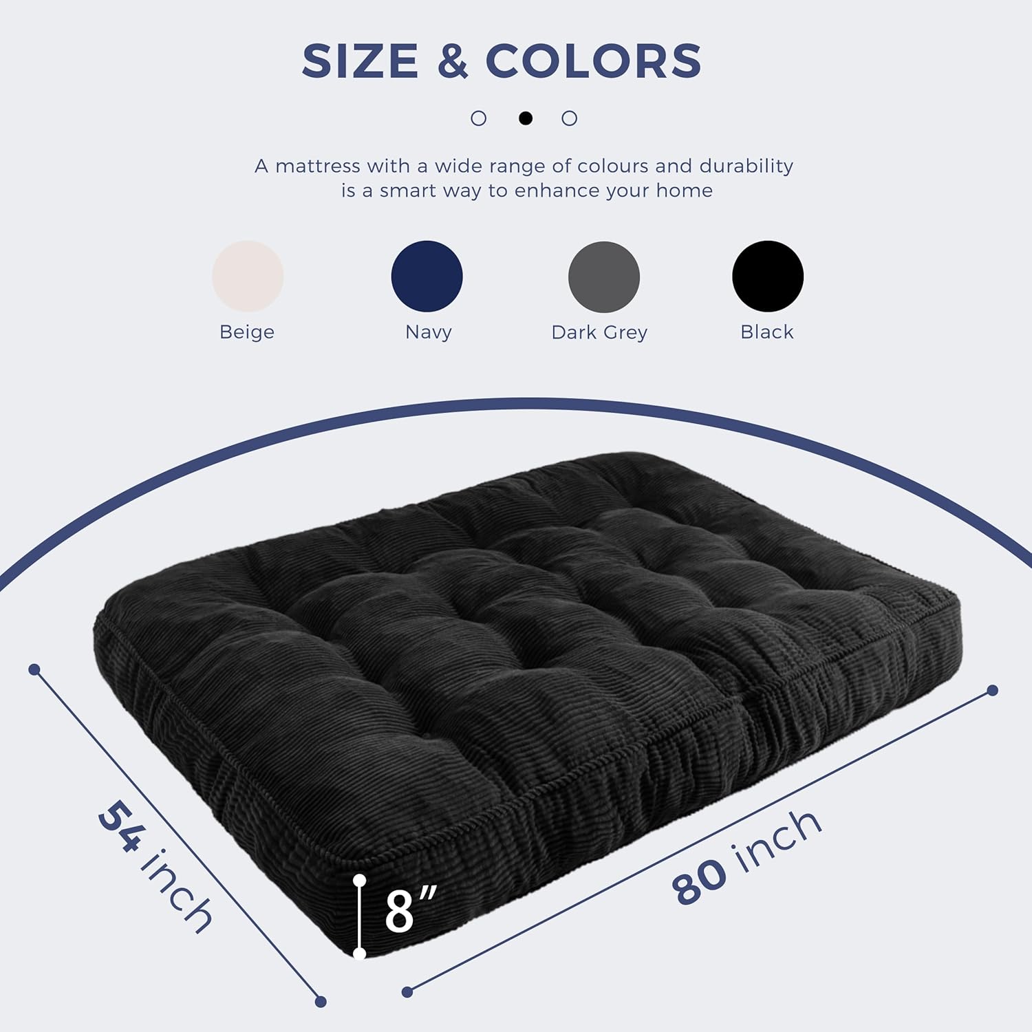 MAXYOYO 8" Futon Mattress Full Size, Ultra Thick Futons Sofa Couch Bed Tufted Sleeper Sofa Bed, Floor Mattress for Adults, Shredded Foam Filling (Frame Not Included), Black