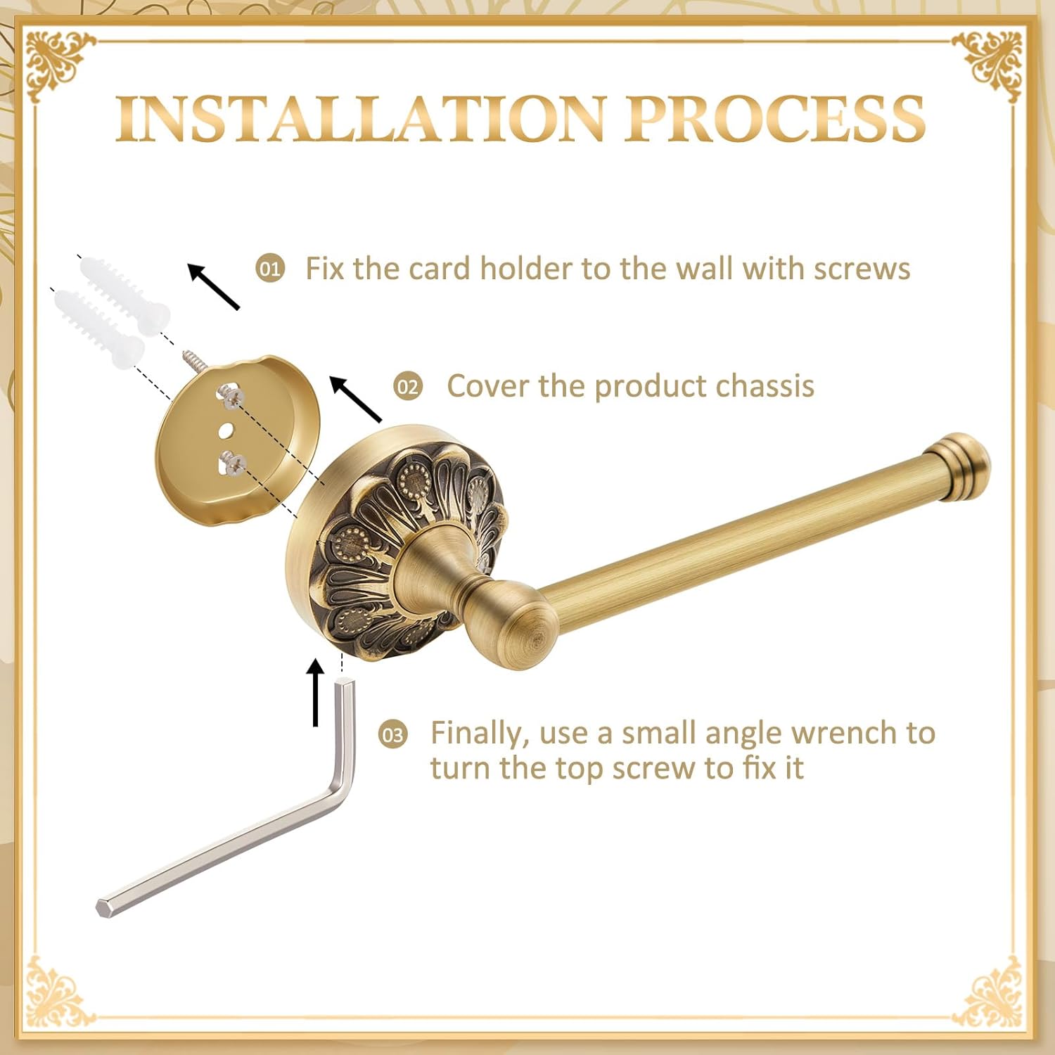 2 Pieces Set Antique Brass Toilet Paper Holder Retro Brass Hand Towel Ring Tissue Roll Paper Hanger Bathroom Hardware Wall Mounted Vintage Bathroom Accessories(Rectangle)