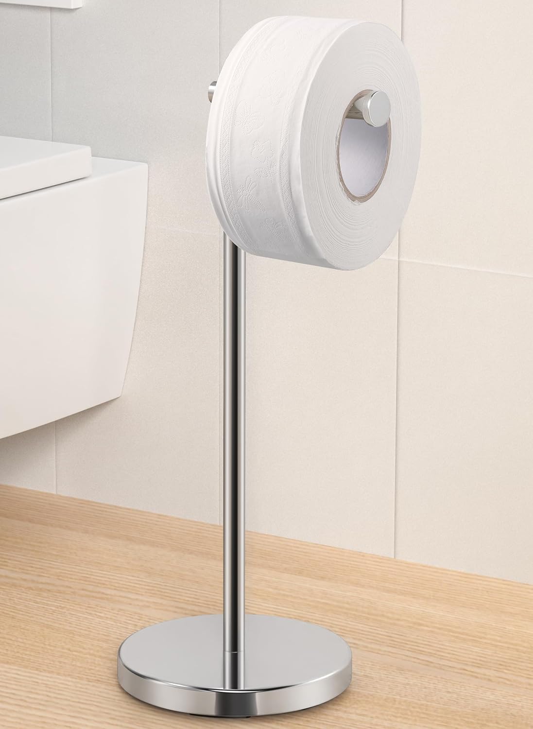 KES Gold Toilet Paper Holder Stand 26" H (Taller Version), Free Standing Toilet Paper Roll Holder with Weighted Base for Bathroom, Rustproof SUS304 Stainless Steel Brushed Gold, BPH283S66-BZ