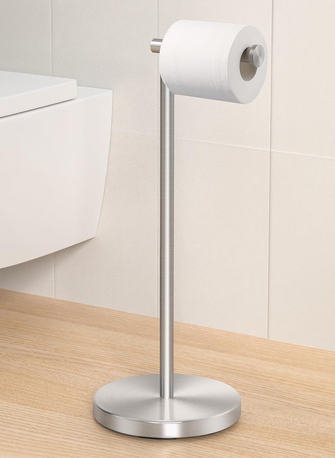 KES Gold Toilet Paper Holder Stand 26" H (Taller Version), Free Standing Toilet Paper Roll Holder with Weighted Base for Bathroom, Rustproof SUS304 Stainless Steel Brushed Gold, BPH283S66-BZ
