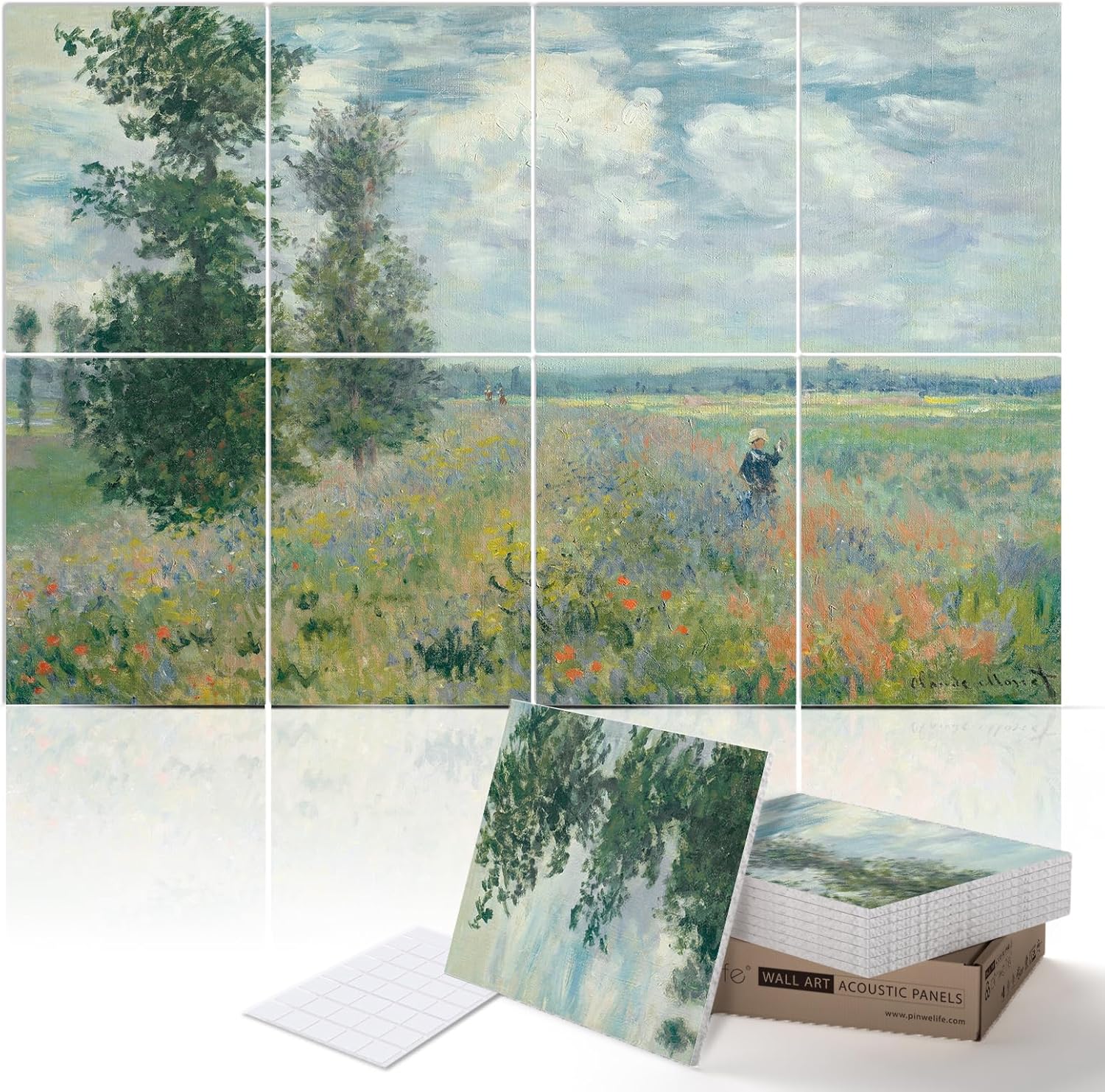 PINWELIFE® Wall Art Acoustic Panels, Sound Proof Absorbing Panels for Home/Office, Decorative Absorbing Dampening, Noise and Echo Cancelling (48"x32", Monet_Seine at Lavacourt)