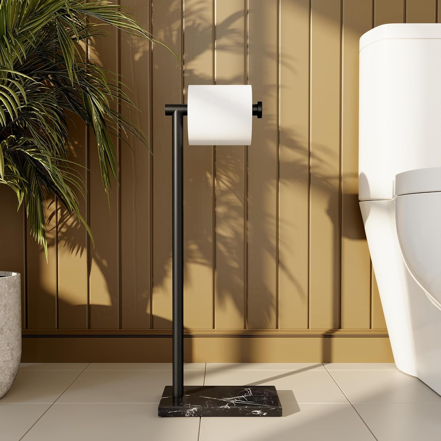 KES Natural Marble Gold Toilet Paper Holder Stand, Bathroom Free Standing Toilet Paper Holder SUS304 Stainless Steel, BPH285S1-BZ