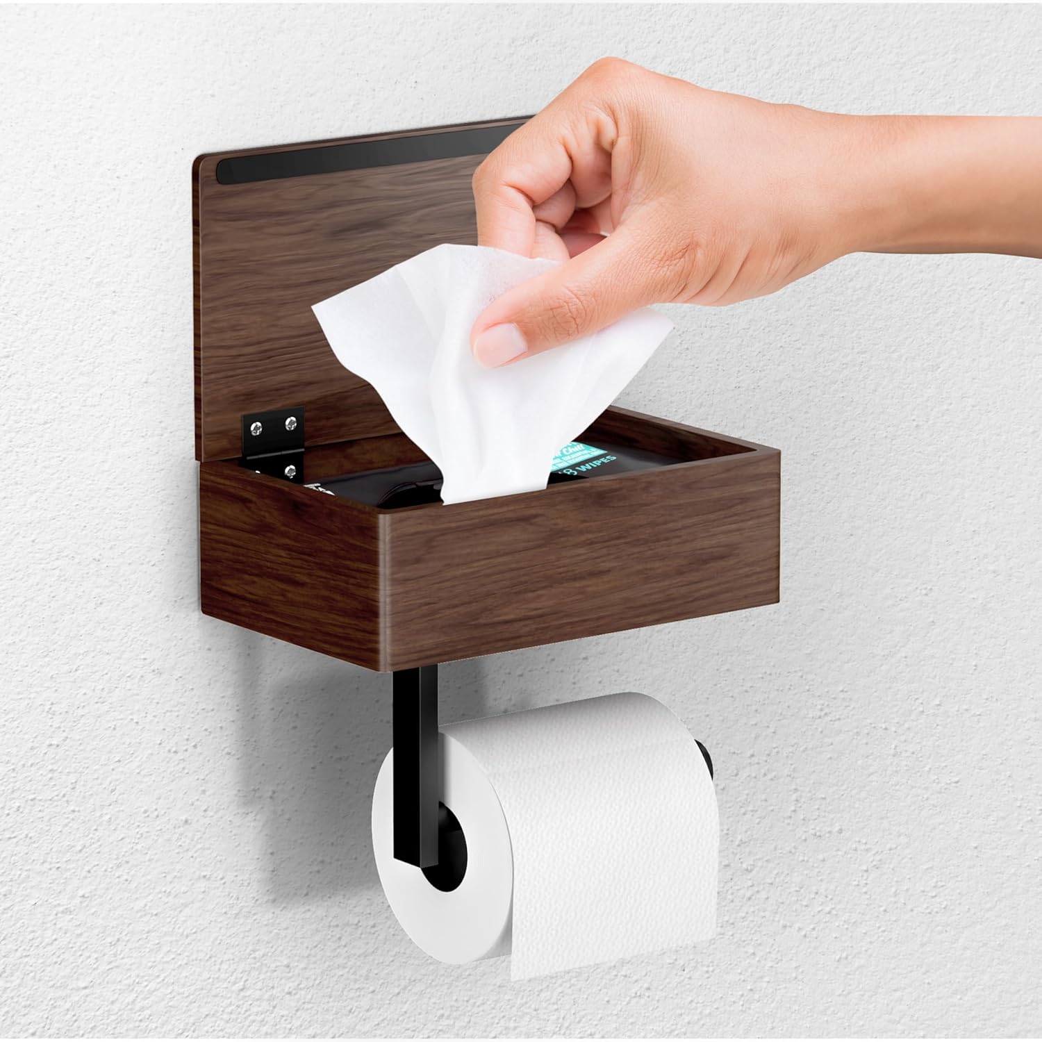 Day Moon™ Brushed Gold Toilet Paper Holder with Shelf, Wipe Holder for Bathroom Flushable Wipes Dispenser, Toilet Paper and Wipes Holder, Toilet Paper Holder with Storage