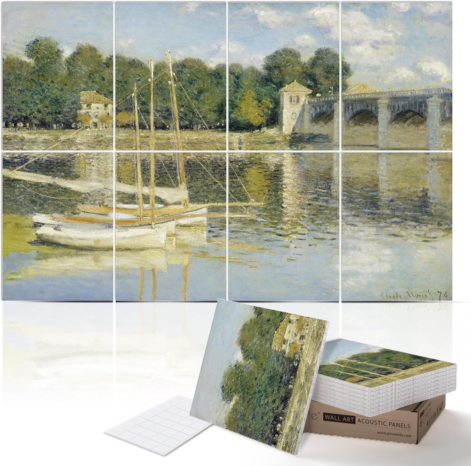 PINWELIFE® Wall Art Acoustic Panels, Sound Proof Absorbing Panels for Home/Office, Decorative Absorbing Dampening, Noise and Echo Cancelling (48"x32", Monet_Seine at Lavacourt)