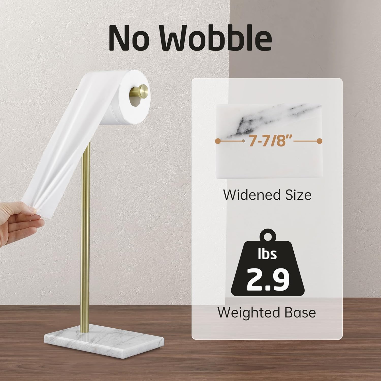 KES Natural Marble Gold Toilet Paper Holder Stand, Bathroom Free Standing Toilet Paper Holder SUS304 Stainless Steel, BPH285S1-BZ