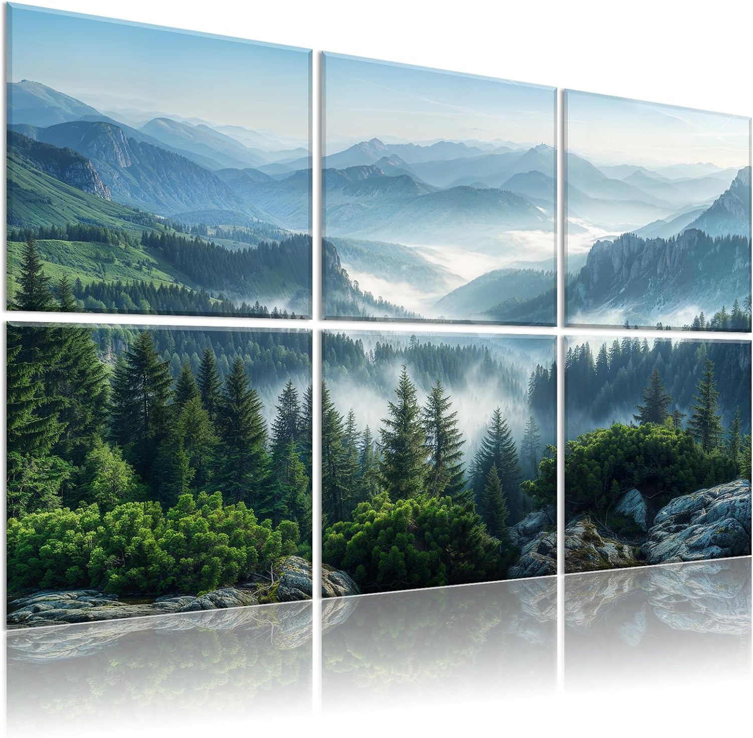 6 Pack Art Acoustic Panels Soundproof Wall Foam, 72X48 Inches Sound Absorbing Panels, Decorative Sound Blocker, Acoustic Treatment for Recording Studio, Adhesive Included, Green Landscape