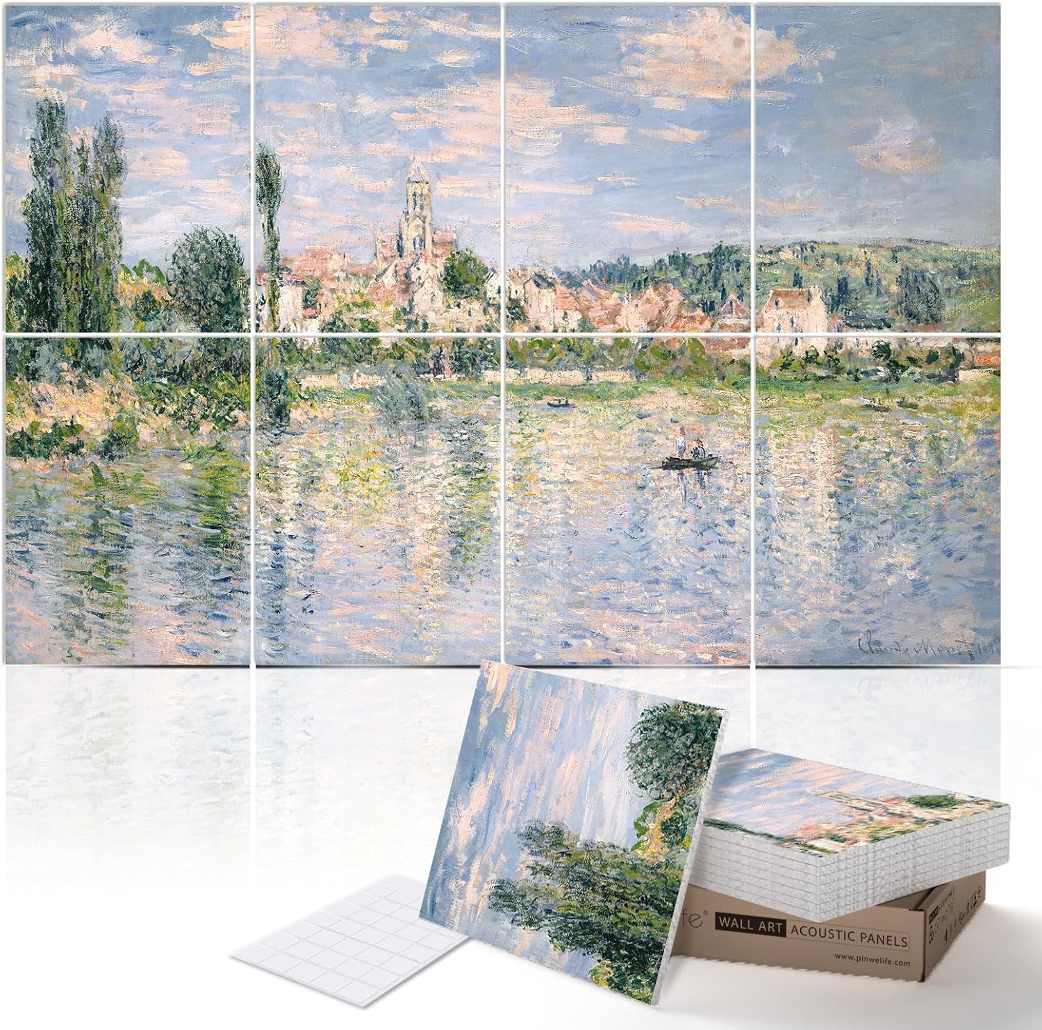 PINWELIFE® Wall Art Acoustic Panels, Sound Proof Absorbing Panels for Home/Office, Decorative Absorbing Dampening, Noise and Echo Cancelling (48"x32", Monet_Seine at Lavacourt)