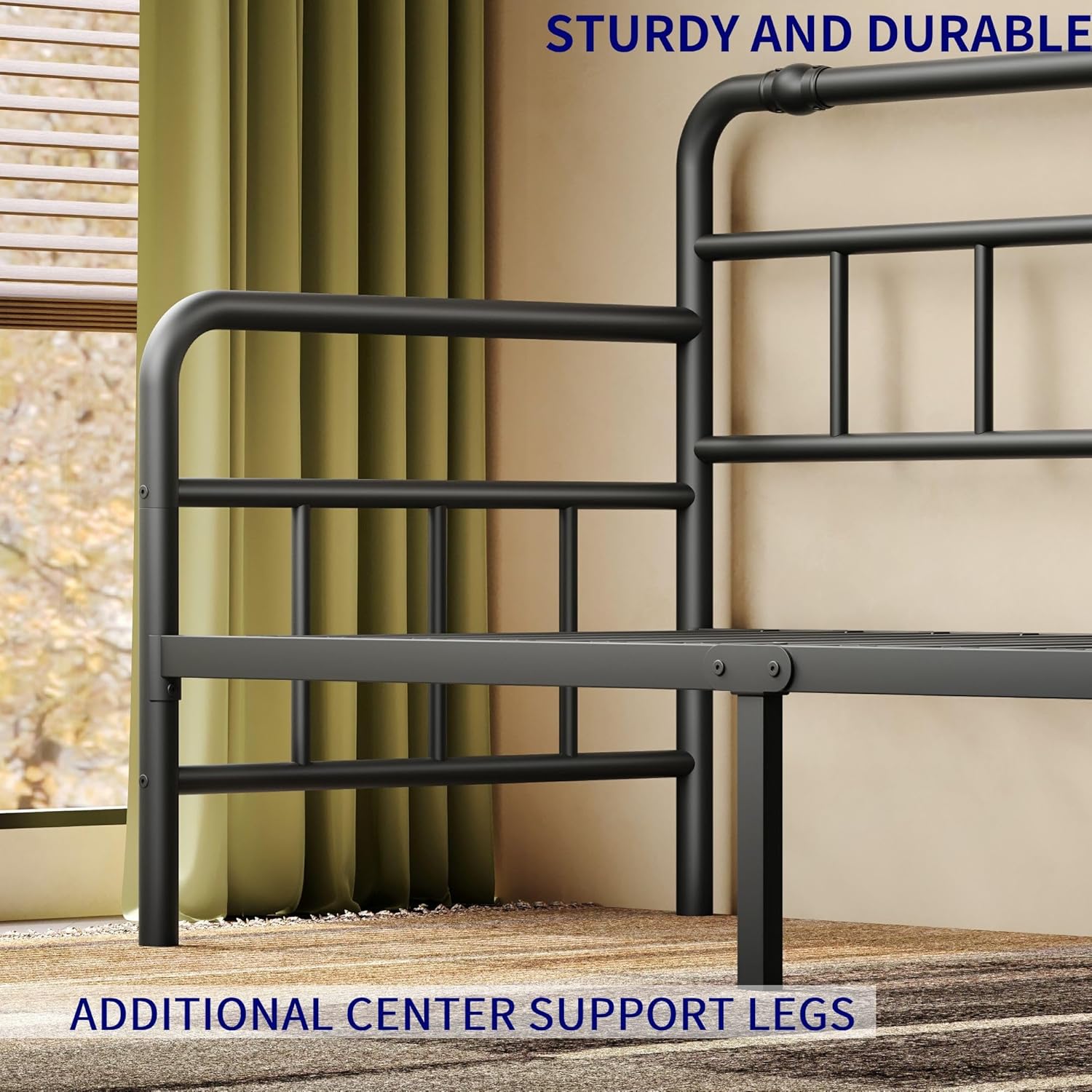 Daybed-Frame, Twin-Daybed with Classic-Headboard - Heavy Duty Steel Slats,Metal Sofa Bed Frame for Living Room Bedroom Guest Room, Easy Assembly(Black)