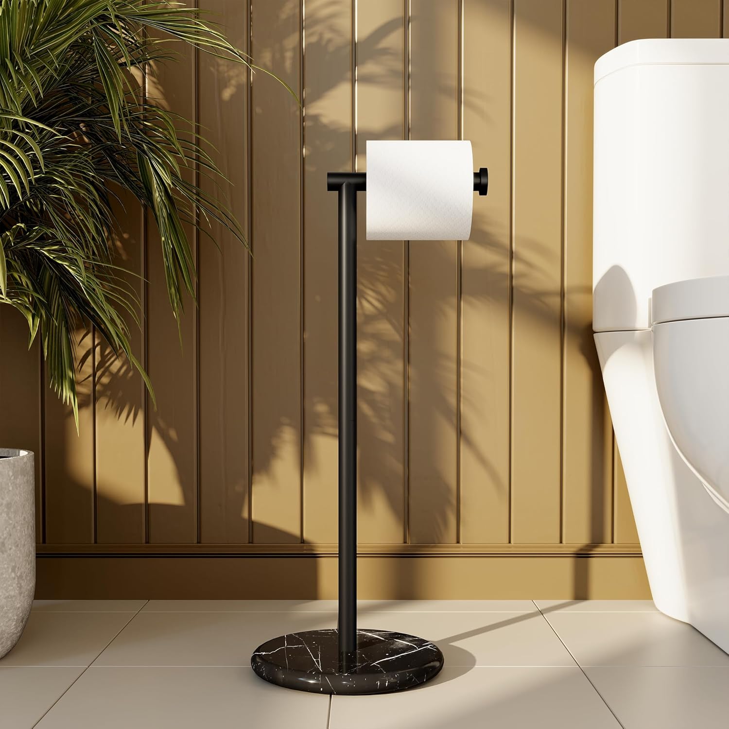 KES Gold Toilet Paper Holder Stand Tissue Roll Holder with Modern Marble Base, SUS304 Stainless Steel Brushed Gold Finish BPH284S1-BZ