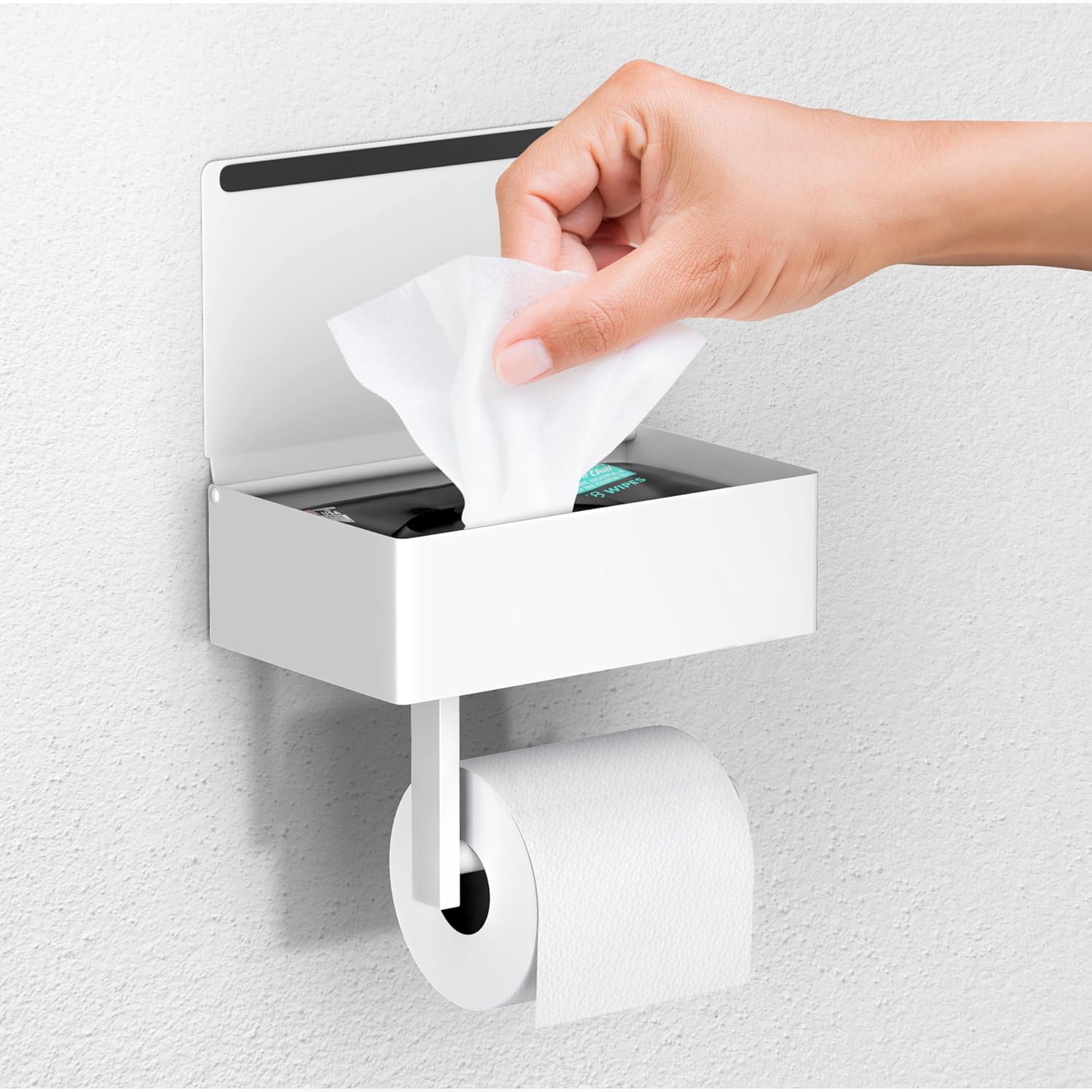 Day Moon™ Brushed Gold Toilet Paper Holder with Shelf, Wipe Holder for Bathroom Flushable Wipes Dispenser, Toilet Paper and Wipes Holder, Toilet Paper Holder with Storage