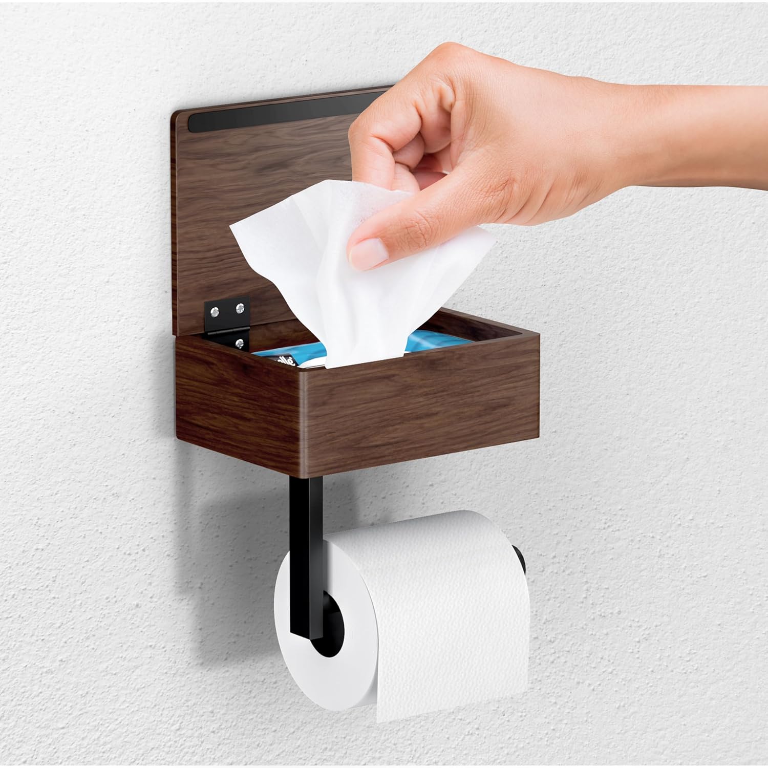 Day Moon™ Brushed Gold Toilet Paper Holder with Shelf, Wipe Holder for Bathroom Flushable Wipes Dispenser, Toilet Paper and Wipes Holder, Toilet Paper Holder with Storage