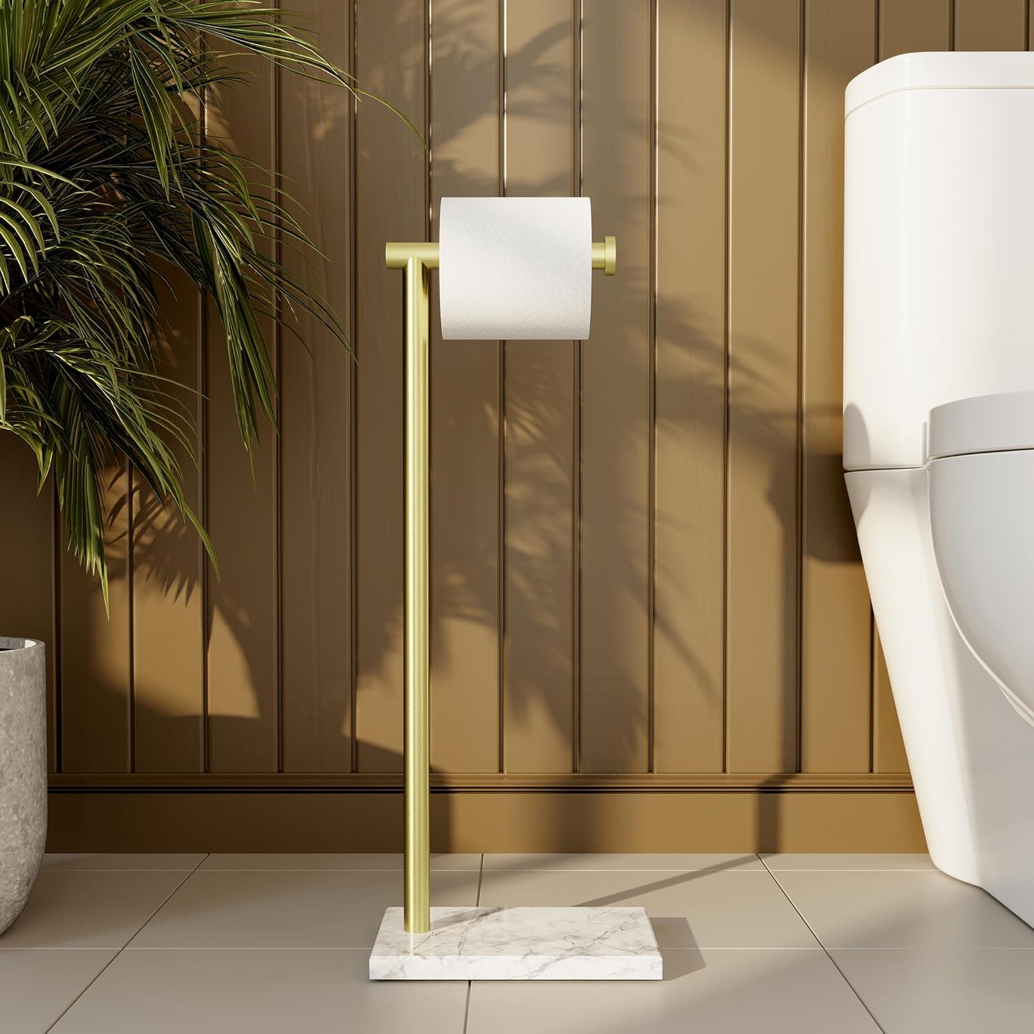 KES Natural Marble Gold Toilet Paper Holder Stand, Bathroom Free Standing Toilet Paper Holder SUS304 Stainless Steel, BPH285S1-BZ